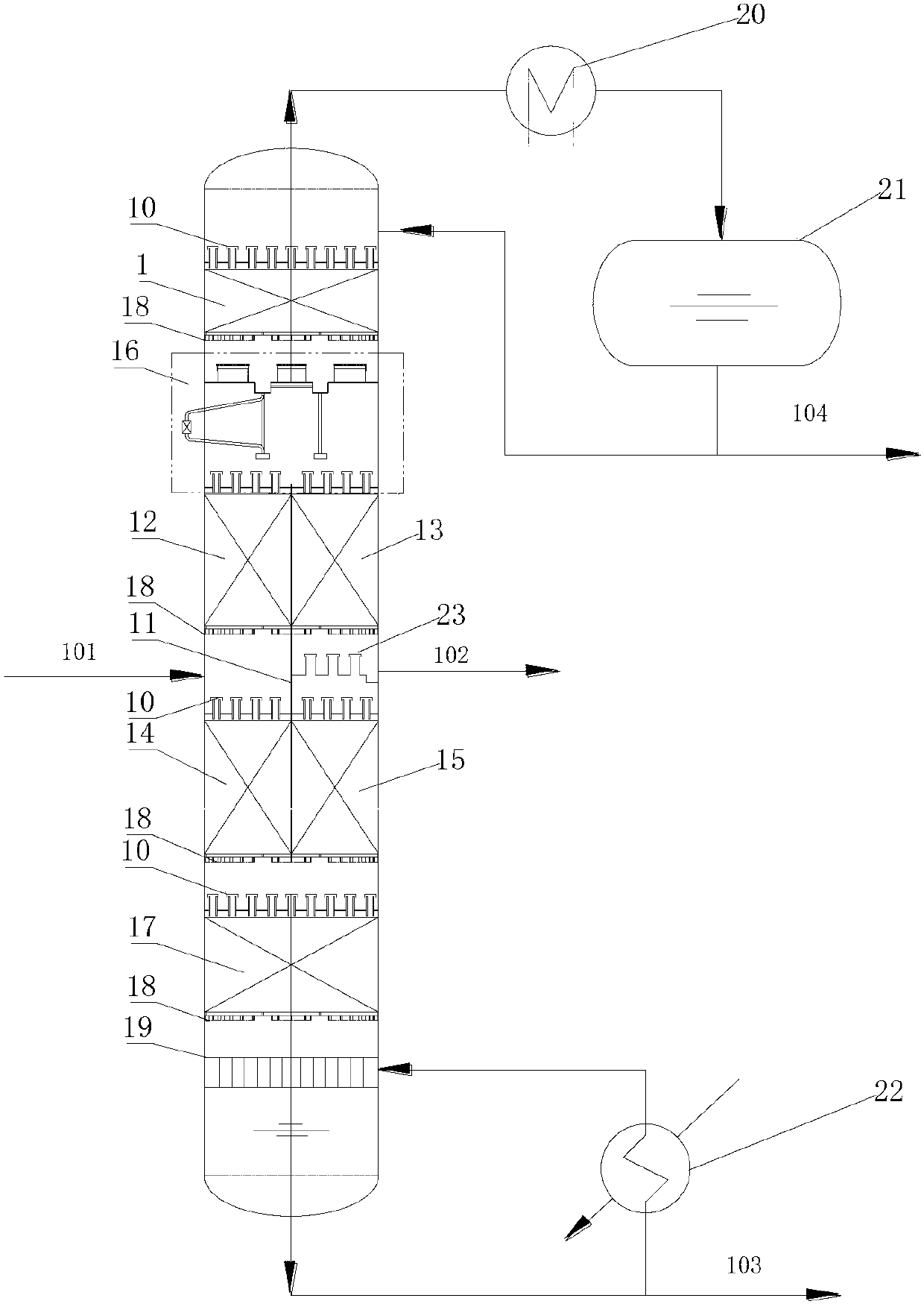 Baffle plate rectification method and apparatus adjusted by liquid phase flow rate