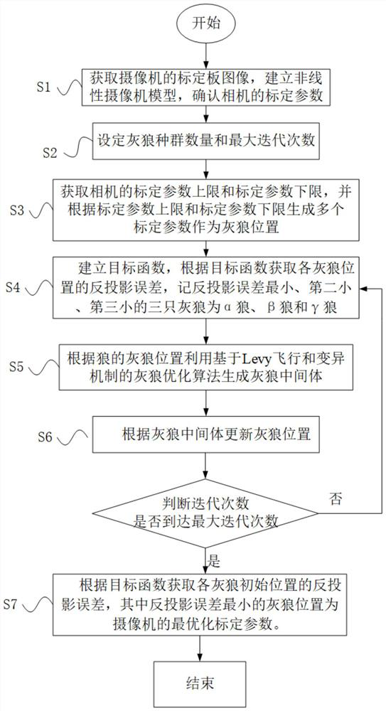 Camera calibration method based on Levy flight and mutation mechanism grey wolf optimization