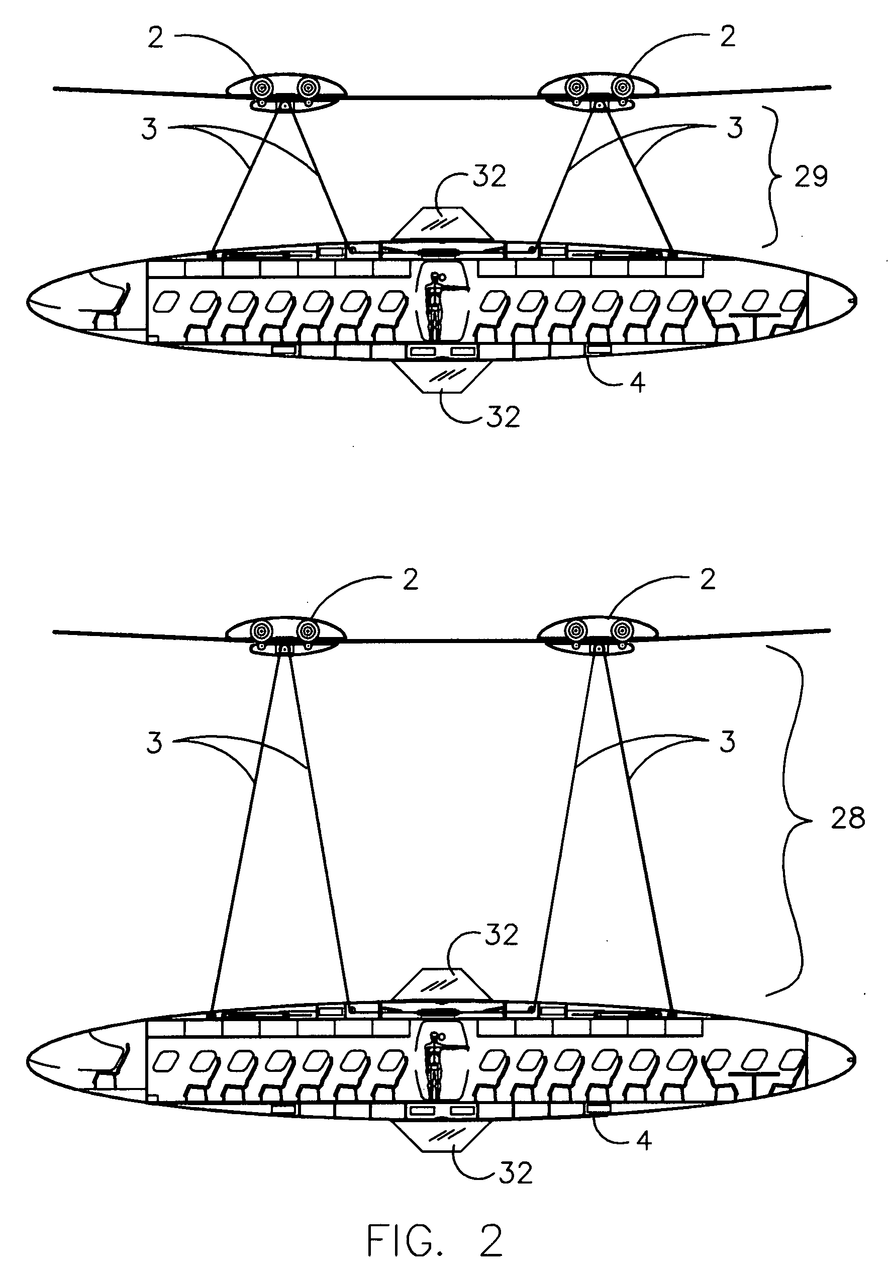 Cable suspended, self leveling tram with self-propelled tractor bogie