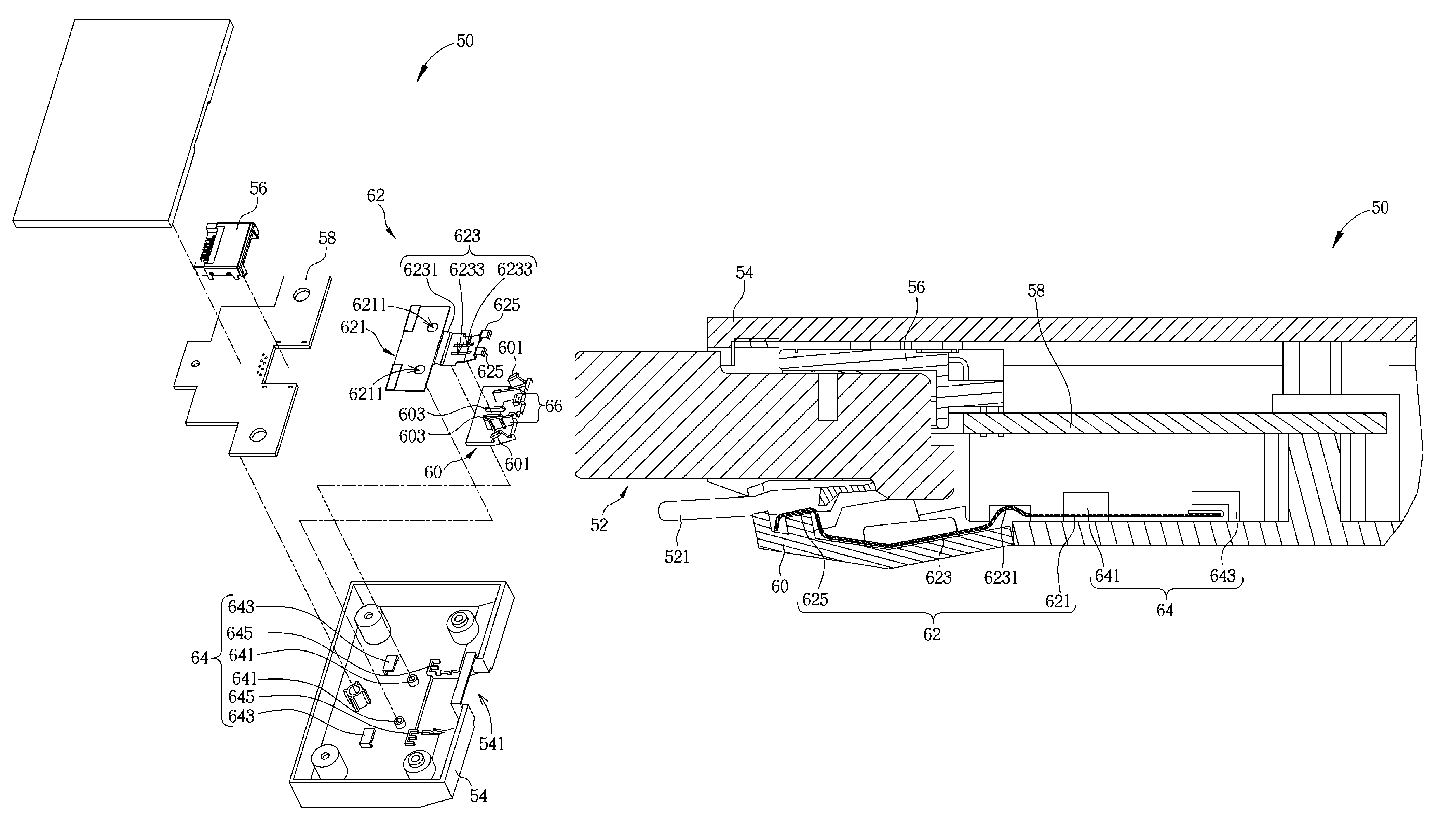 Connector mechanism for securing a plug to a casing