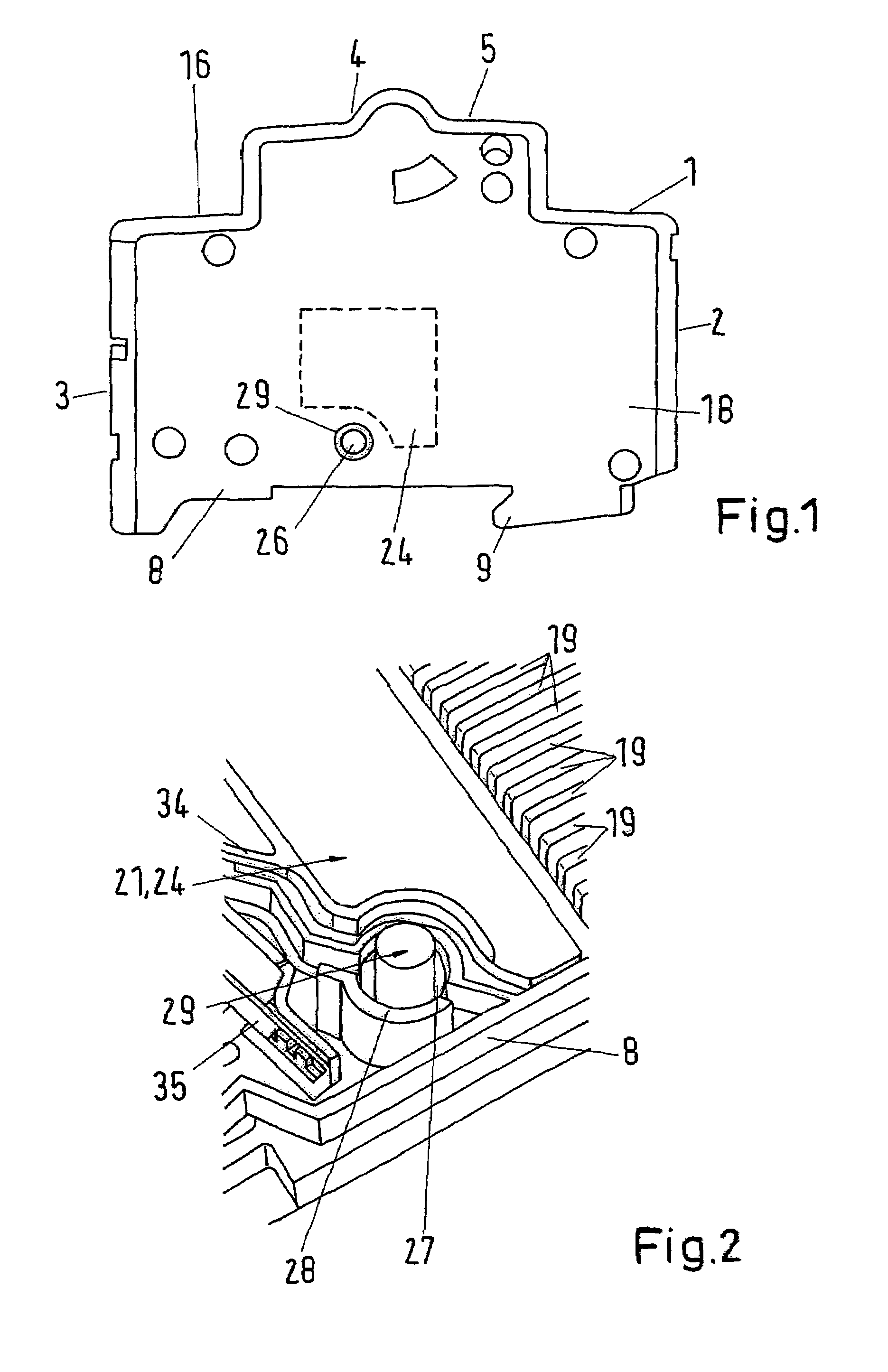 Electrical service switching device with an arc blowout device