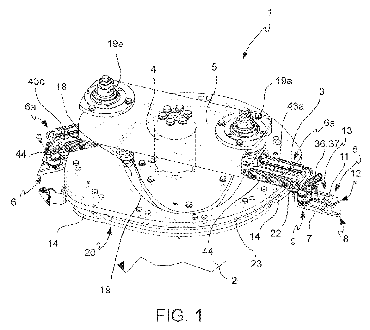 Handling device for containers provided with clamps for opening on command