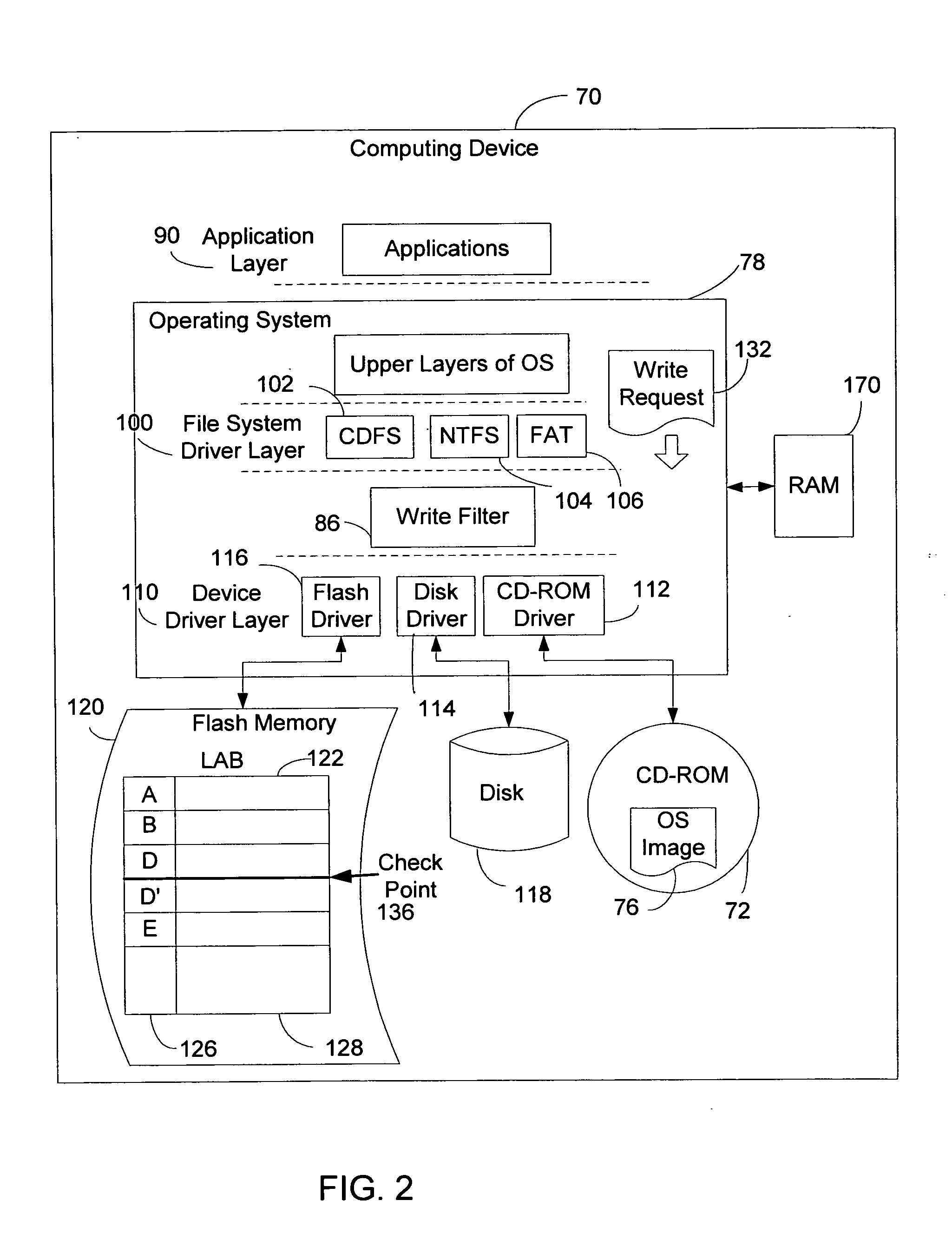 System and method for filtering write operations to a storage medium containing an operating system image