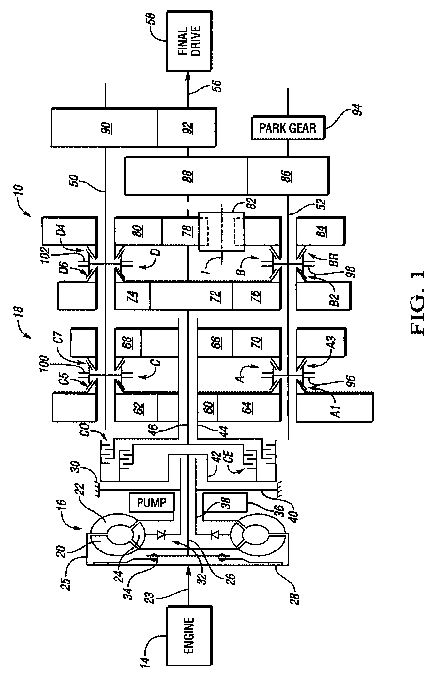 Powertrain with torque converter and axially compact seven speed dual clutch transmission