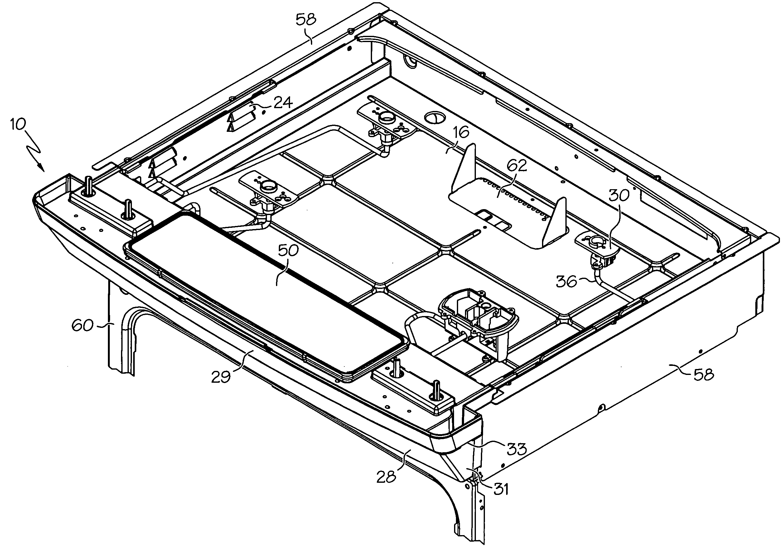 Ventilating kitchen range subframe