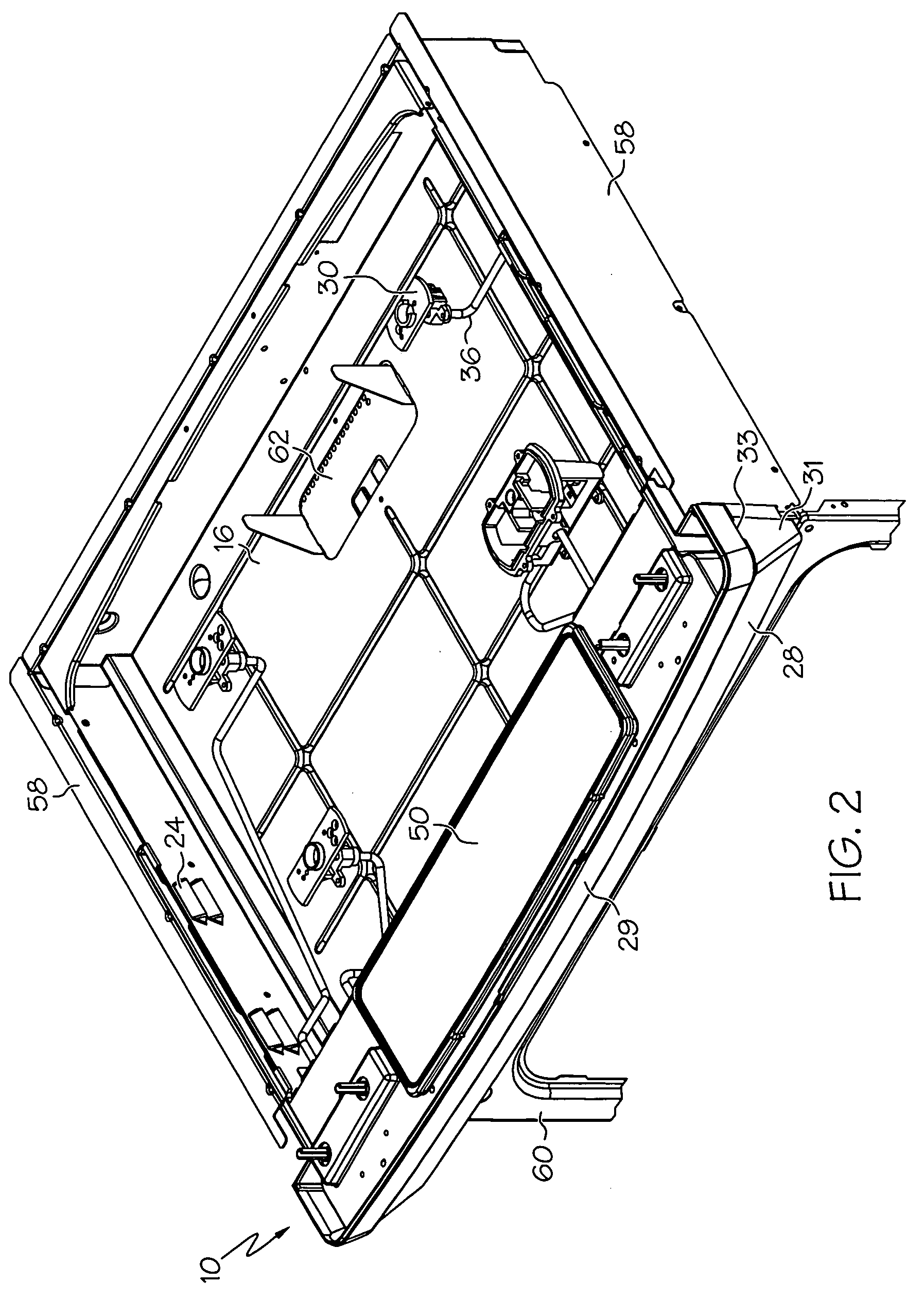 Ventilating kitchen range subframe