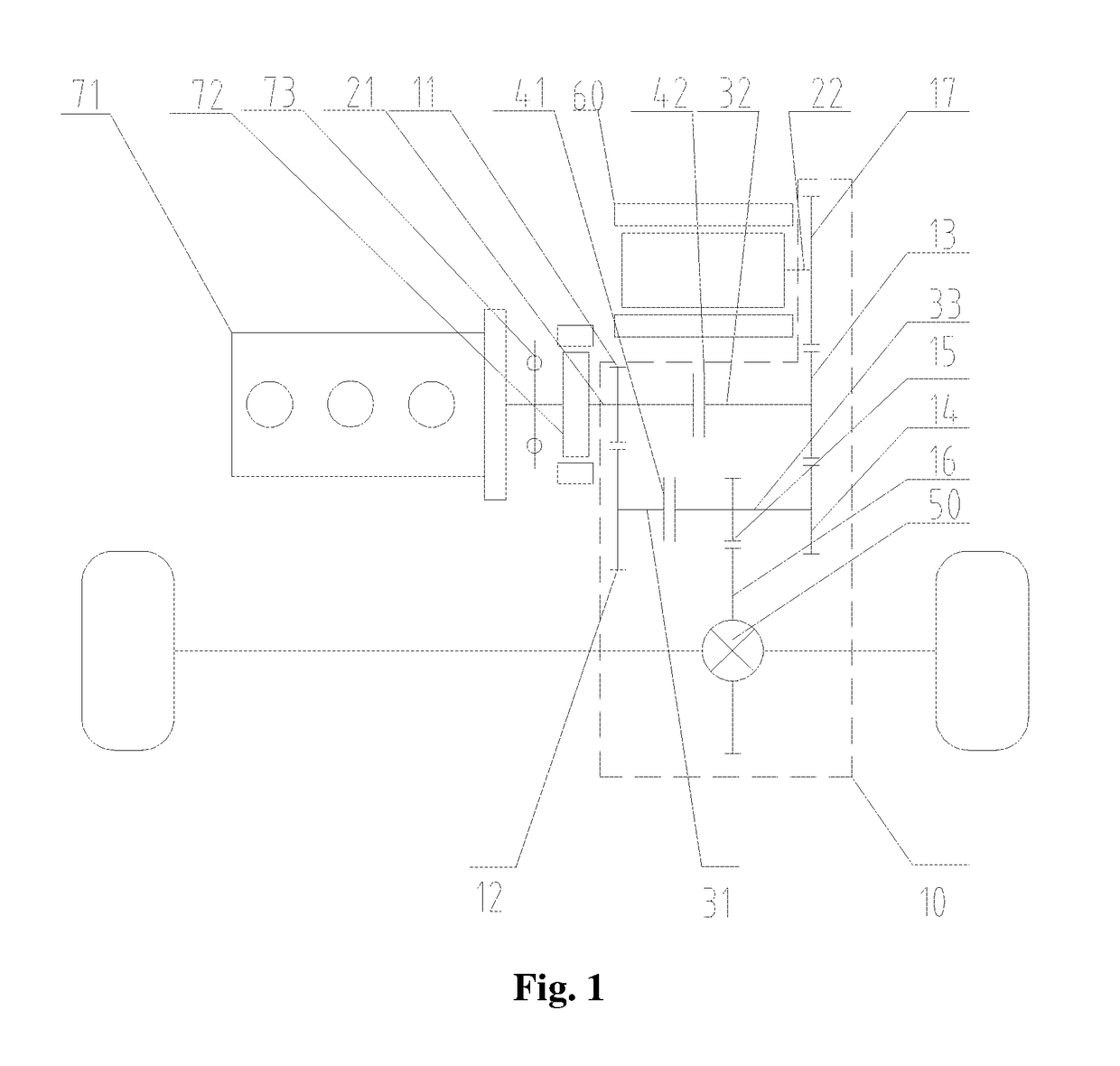 Vehicle driving assembly with transversely placed double power sources