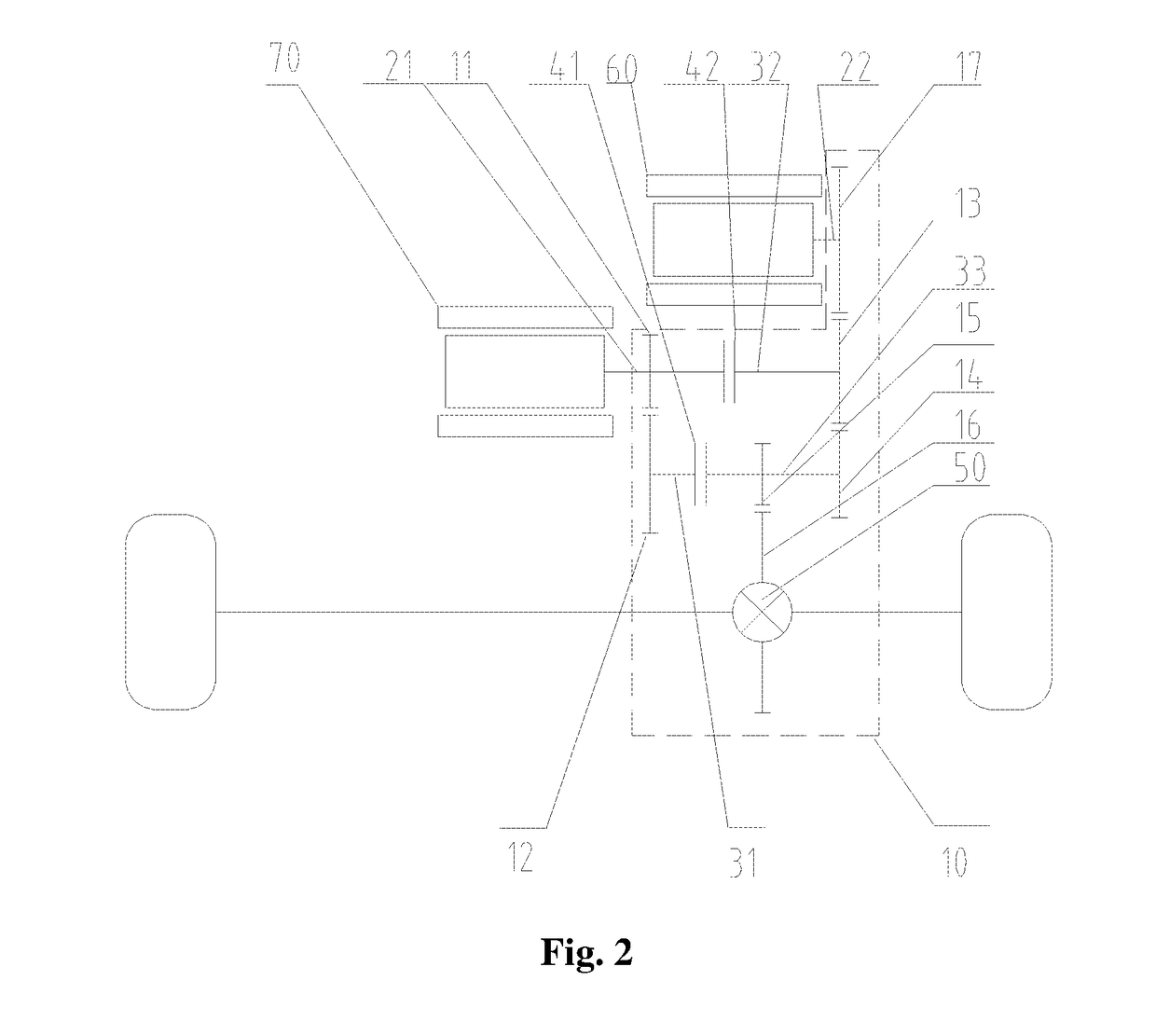 Vehicle driving assembly with transversely placed double power sources