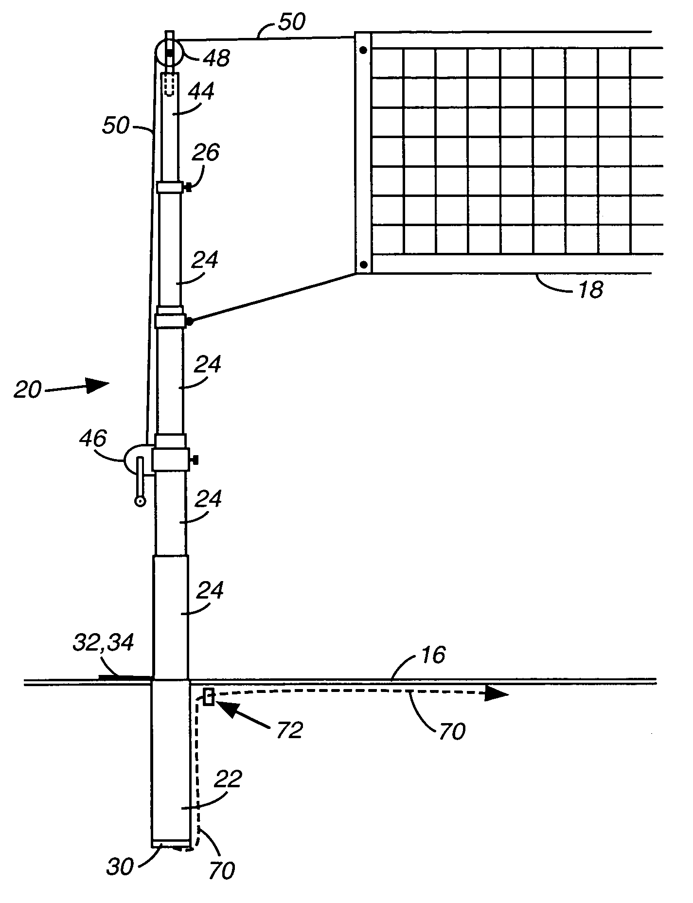 Retractable telescoping court standard