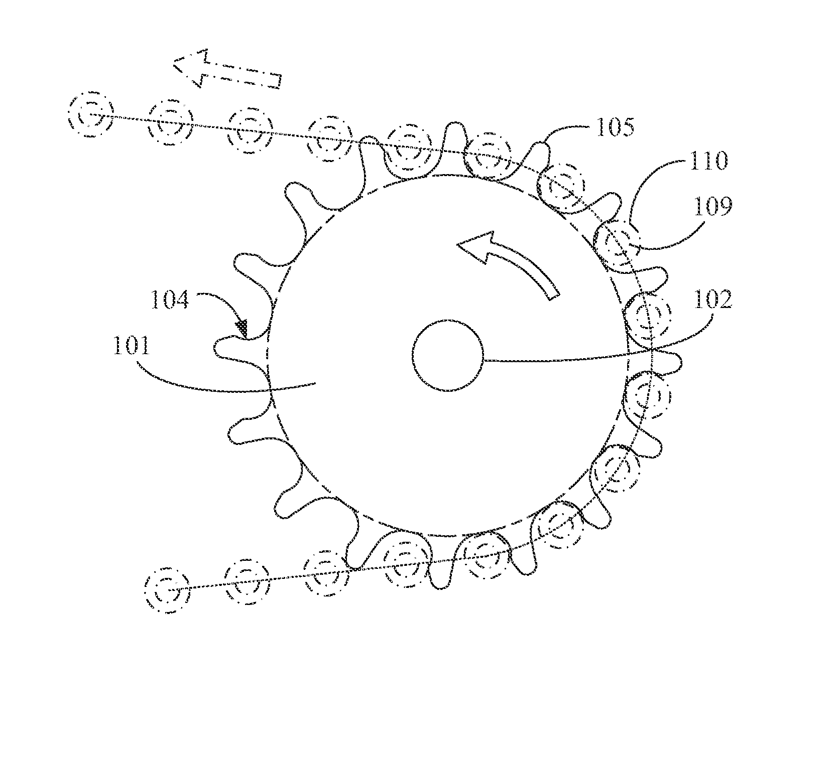 Anti-Detachment Chainwheel having Forced Recessed Face at Chain Tooth Root Portion