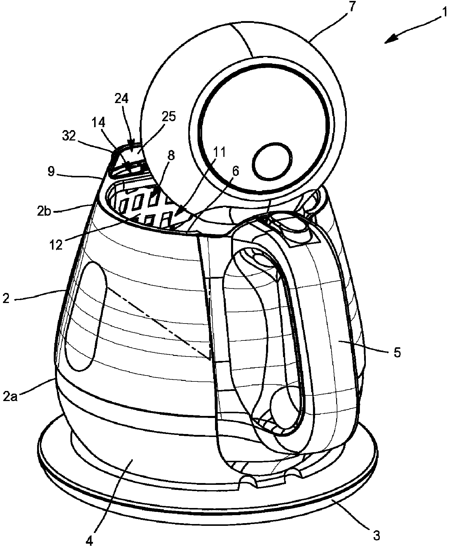 Kettle provided with a removable dust flap and filter assembly