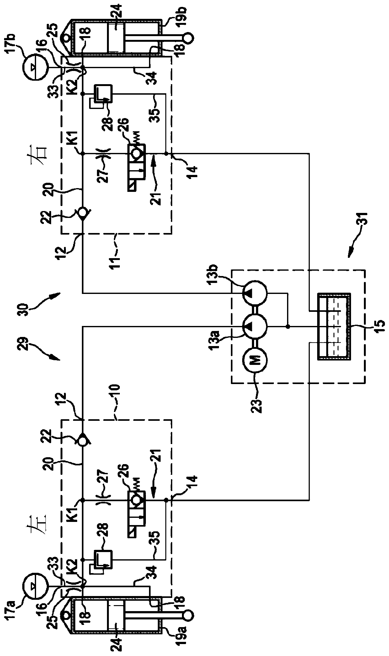 Hydraulic system, hydraulic unit, vehicle, method and use