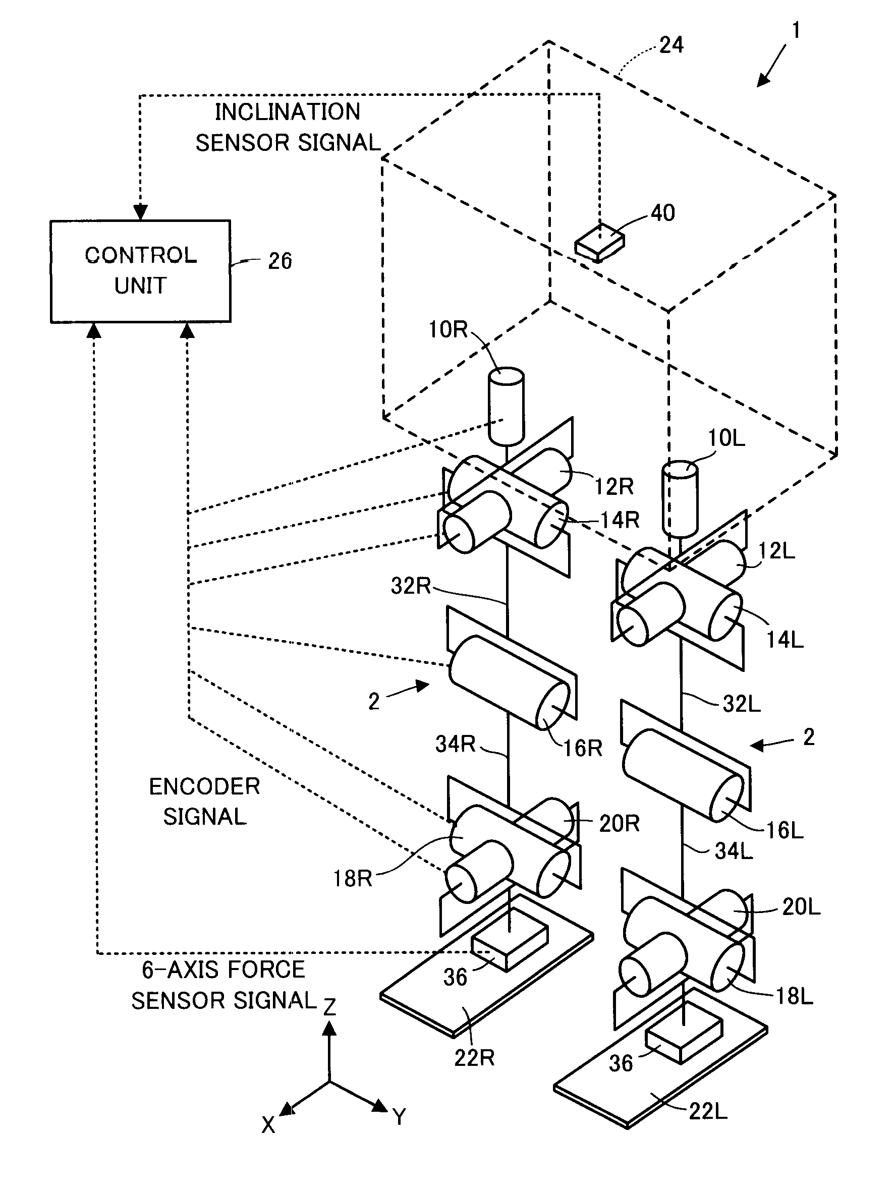 Control device for legged mobile body