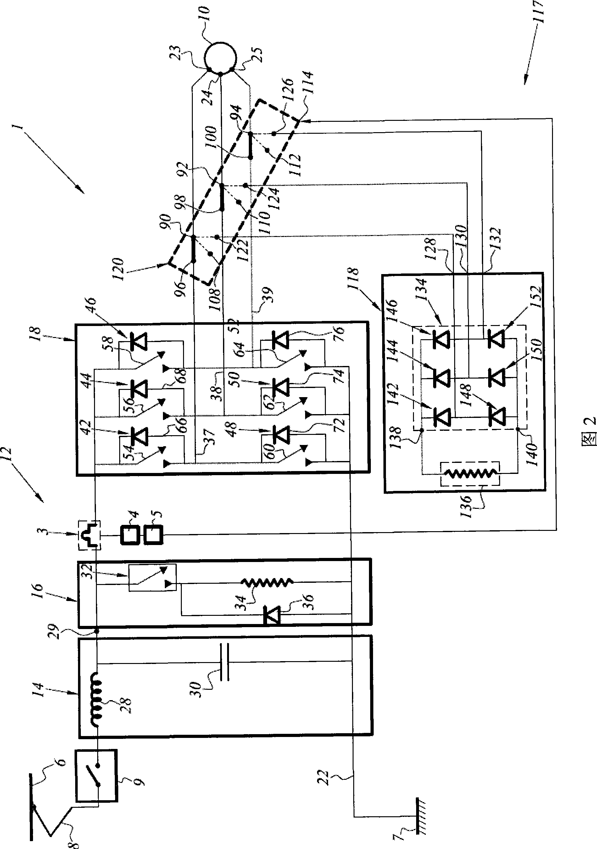 Secure device for detecting electric braking insufficiency and switching to a secure brake