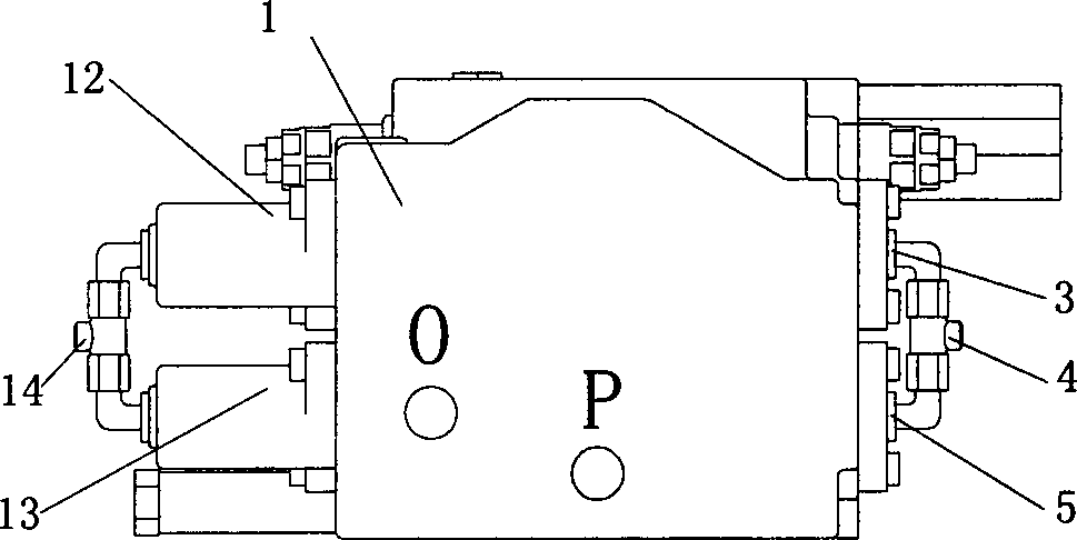 Multi-way valve with single oil duct and double valve elements in parallel connection and used for high-power excavator