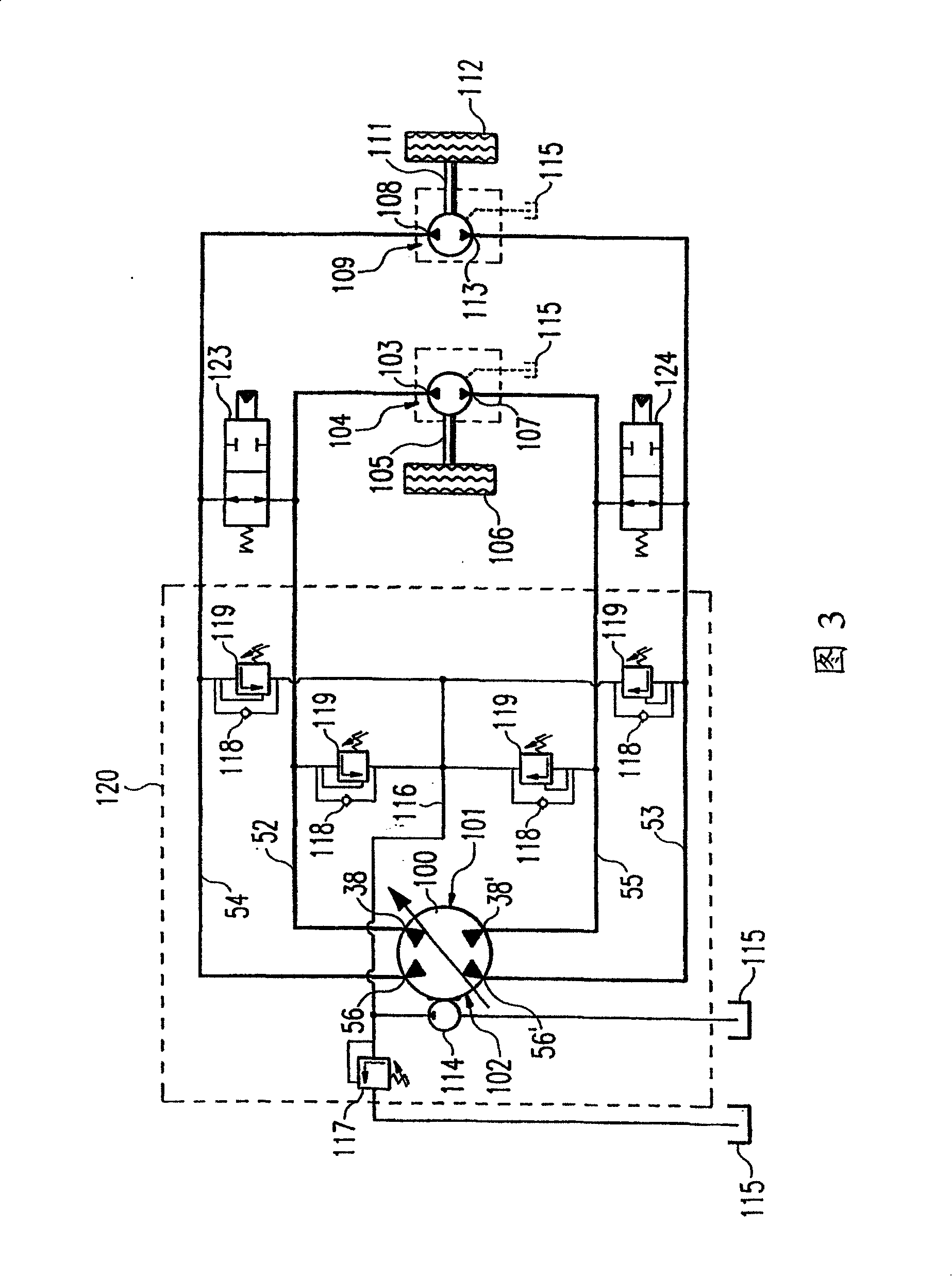 Hydrostatic drive system with pump-sided division of the amount of hydraulic fluid for two hydraulic circuits