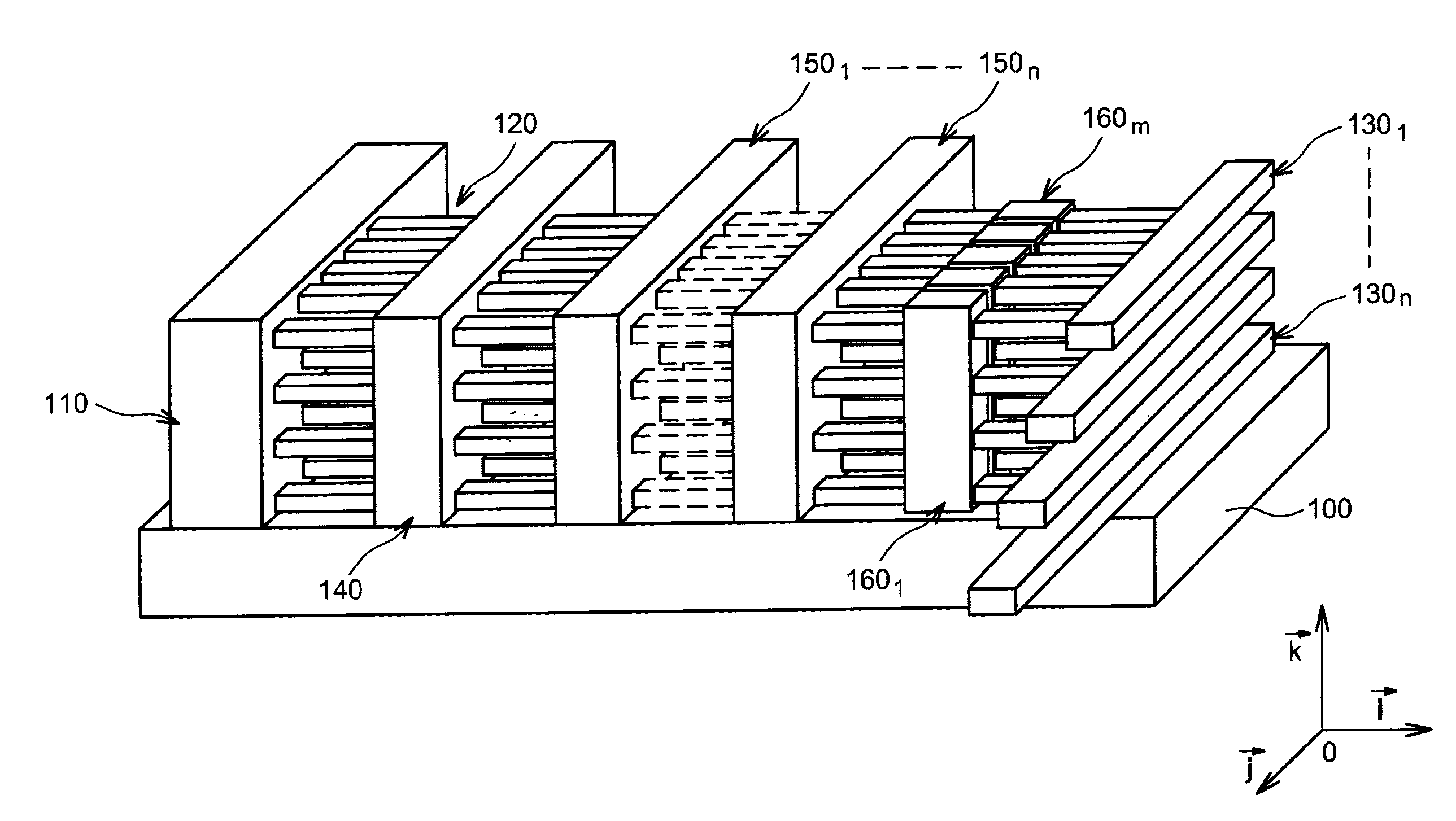 Structure and production process of a microelectronic 3D memory device of flash NAND type