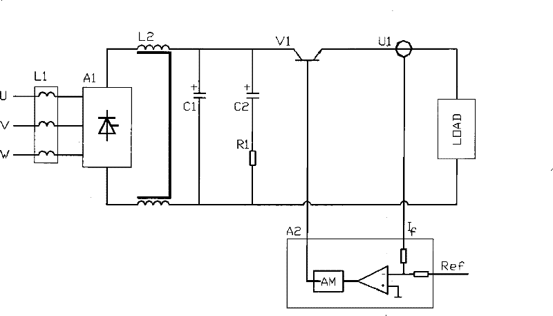 DC constant current power supply with low ripple implemented through mixing IGBT series and parallel connections