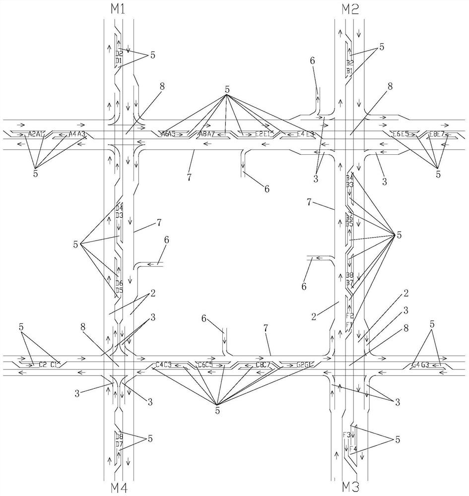 Right-side and left-side driving hybrid arrangement trunk straight road network system