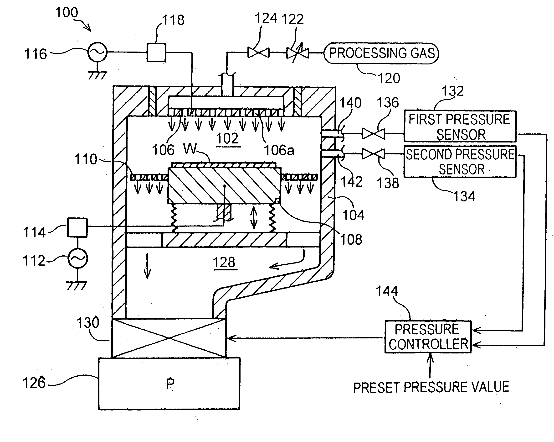 Pressure control method and processing device