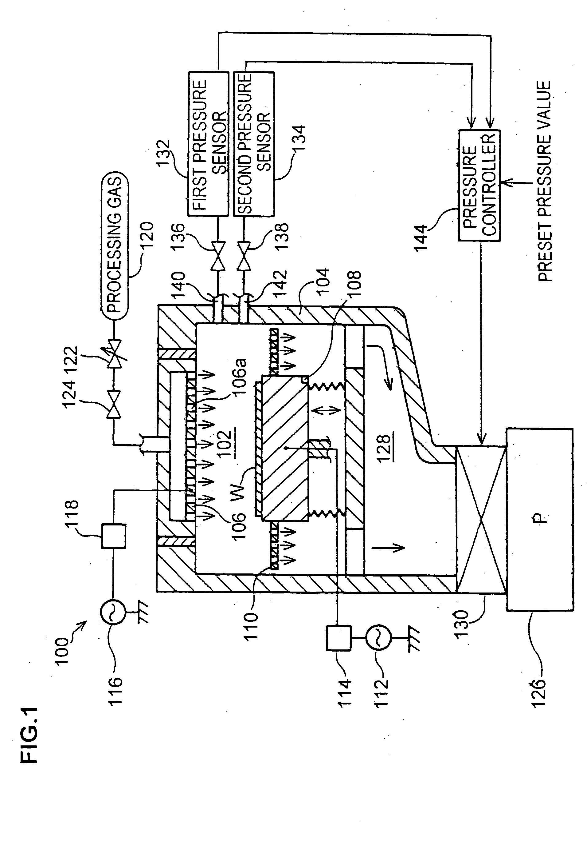 Pressure control method and processing device