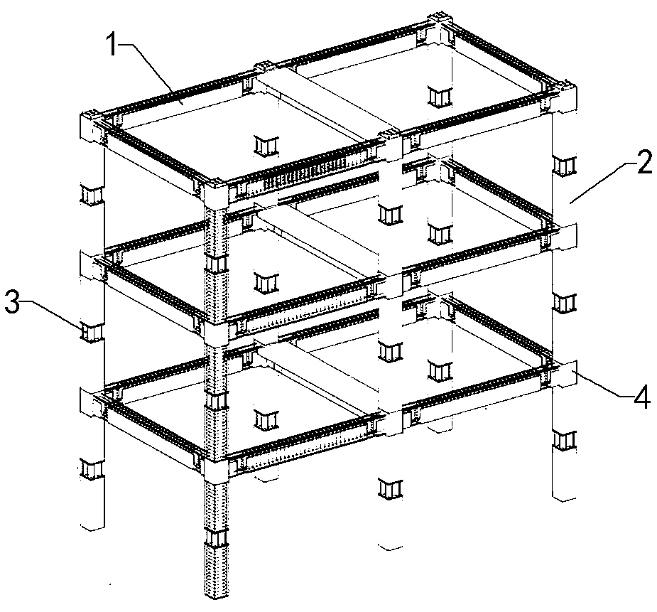 Prefabricated steel-concrete hybrid frame structure and construction method based on composite beams