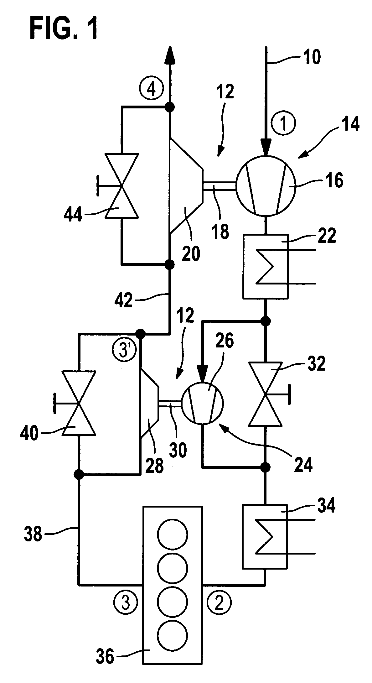 Supercharging system for two-stage supercharging of V-type internal combustion engines