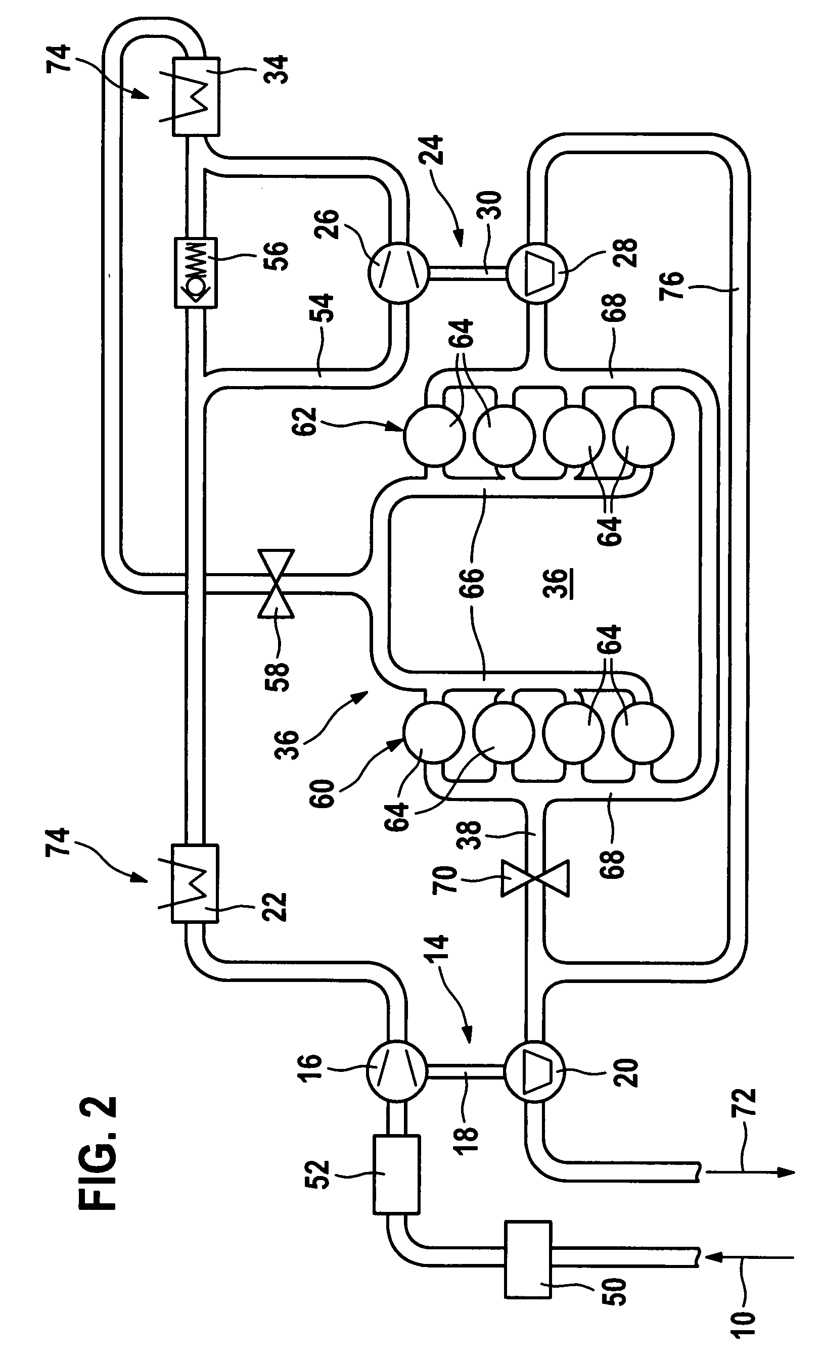 Supercharging system for two-stage supercharging of V-type internal combustion engines