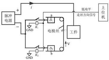 A pulse power energy transmission circuit in reciprocating wire EDM wire cutting