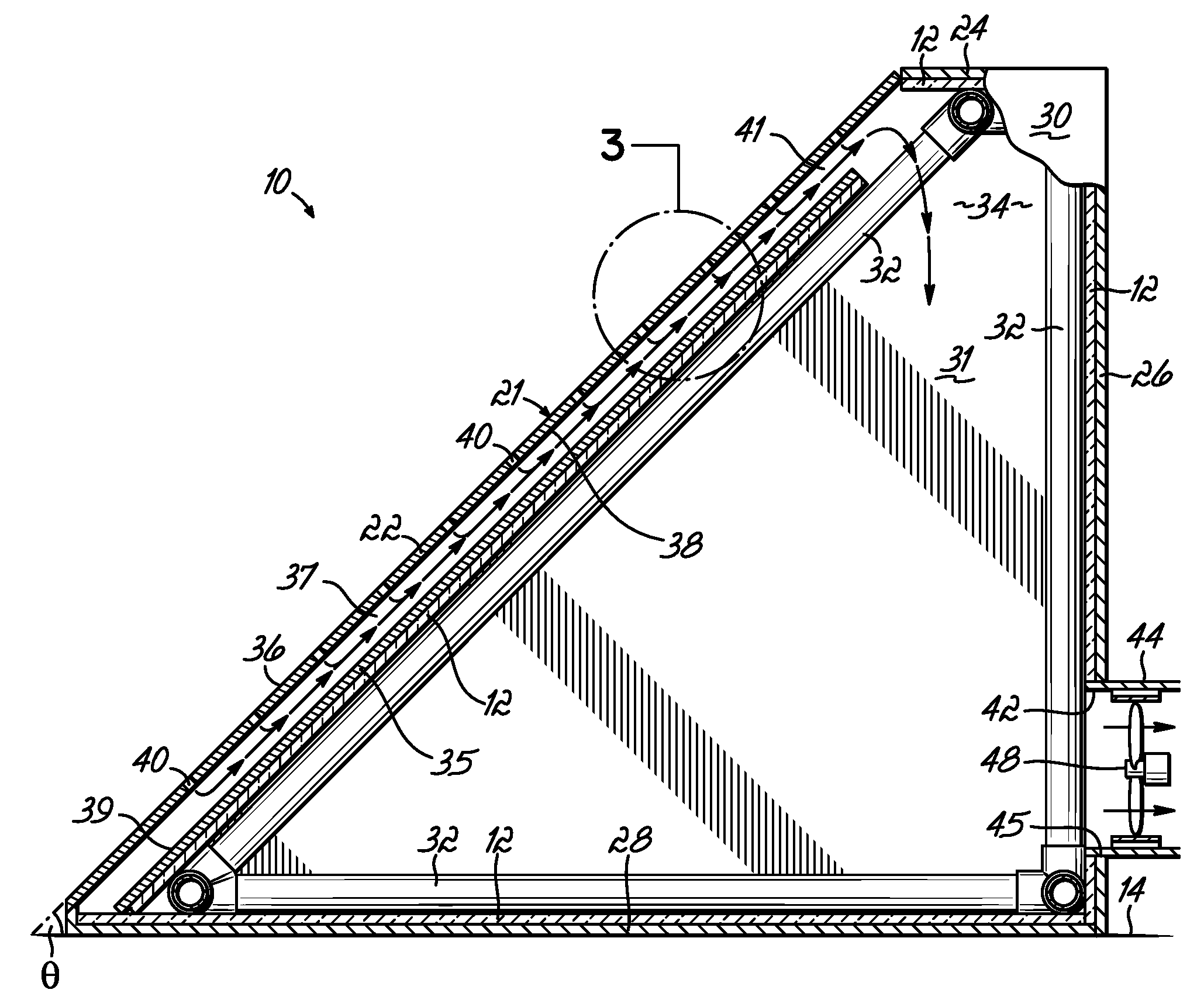 Solar heating system and architectural structure with a solar heating system