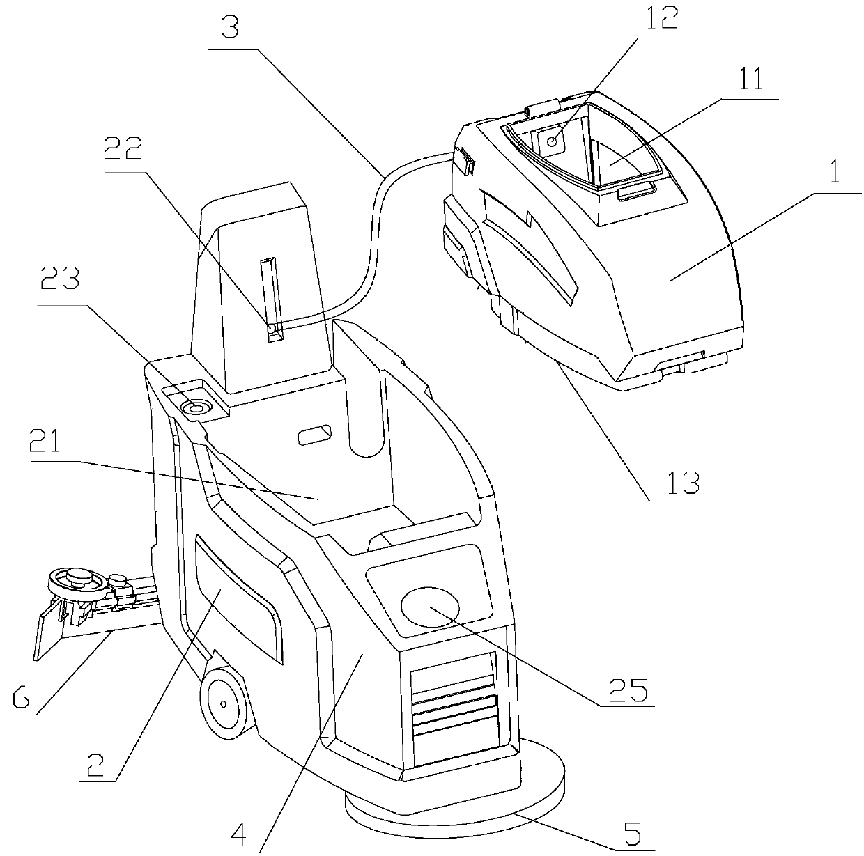 Separated floor scrubber