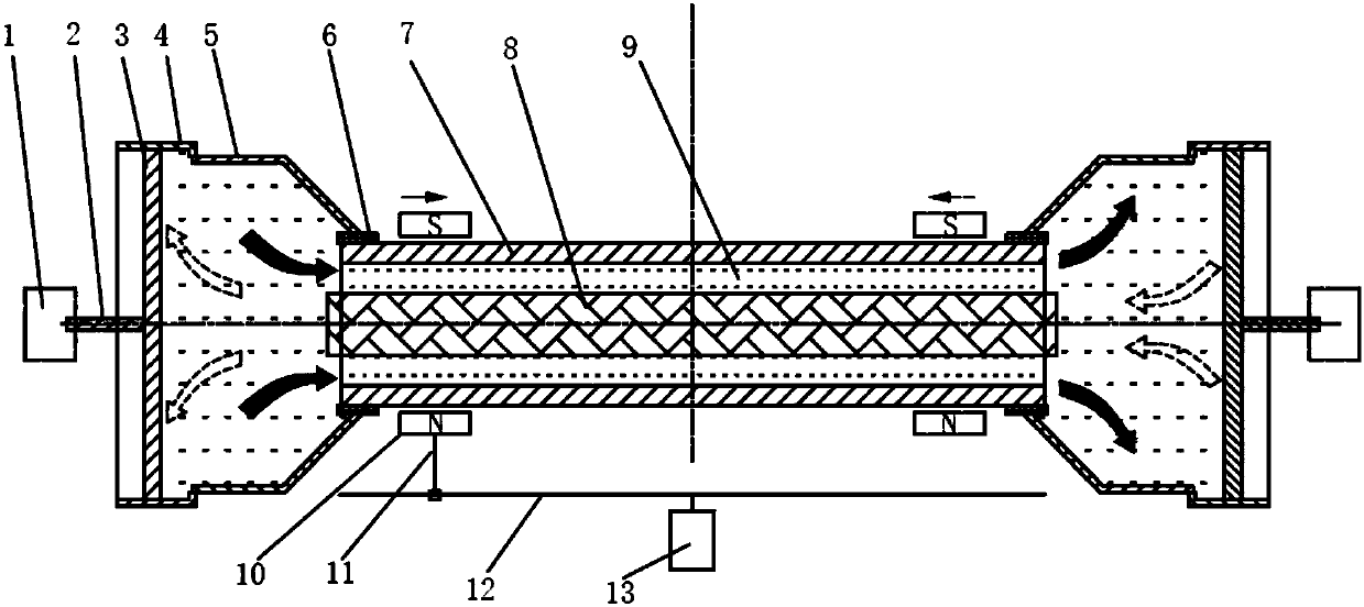 A self-pressurized high-speed abrasive particle magnetic flow hole inner surface polishing method and device