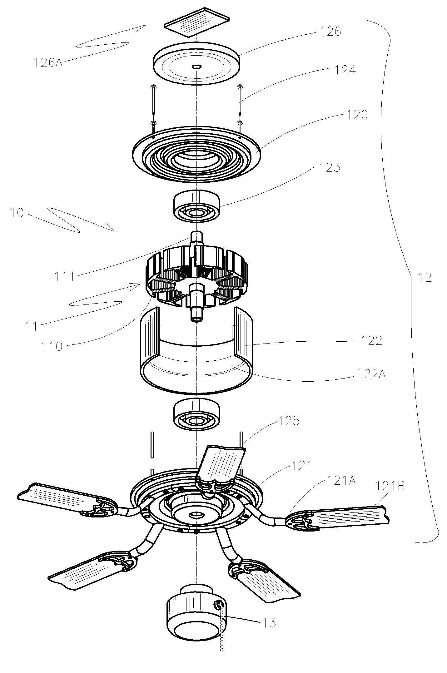 Integrated stator and rotor for a DC brushless ceiling fan motor