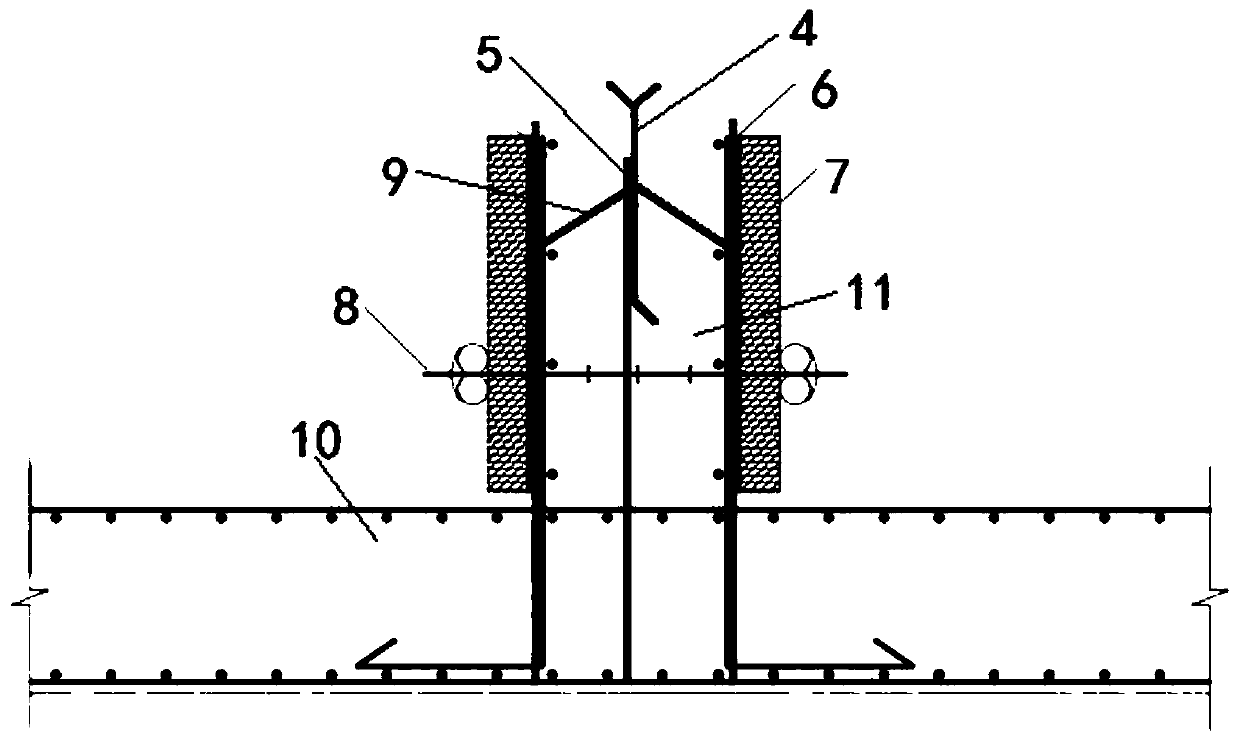 Y type metal water stop structure and water pool base plate and guide wall waterproof construction method