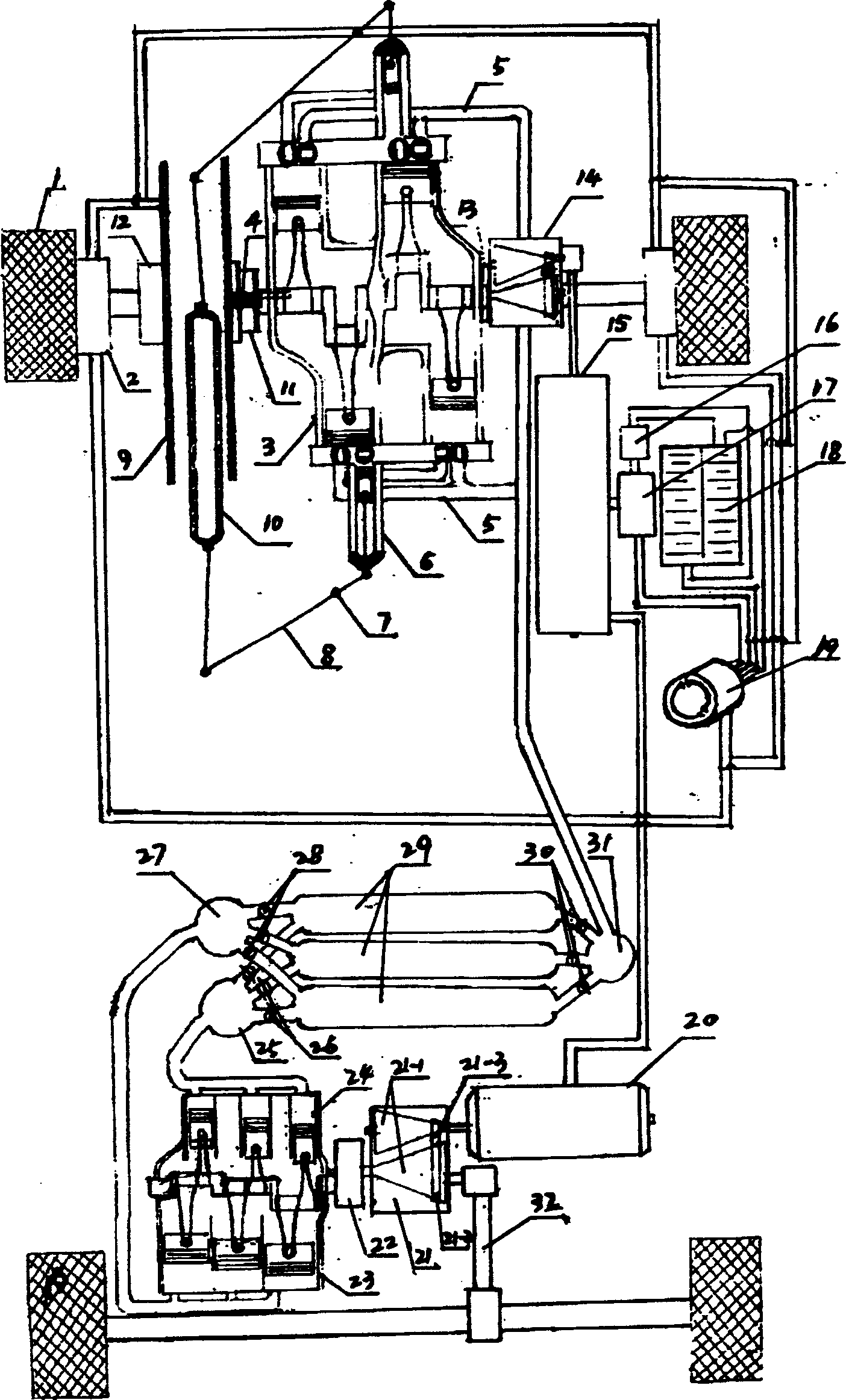 Gas, electricity and petroleum hybrid power arrangement