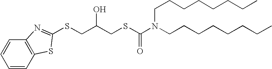 Reaction products of mercaptobenzothiazoles, mercaptothiazolines, and mercaptobenzimidazoles with epoxides as lubricant additives