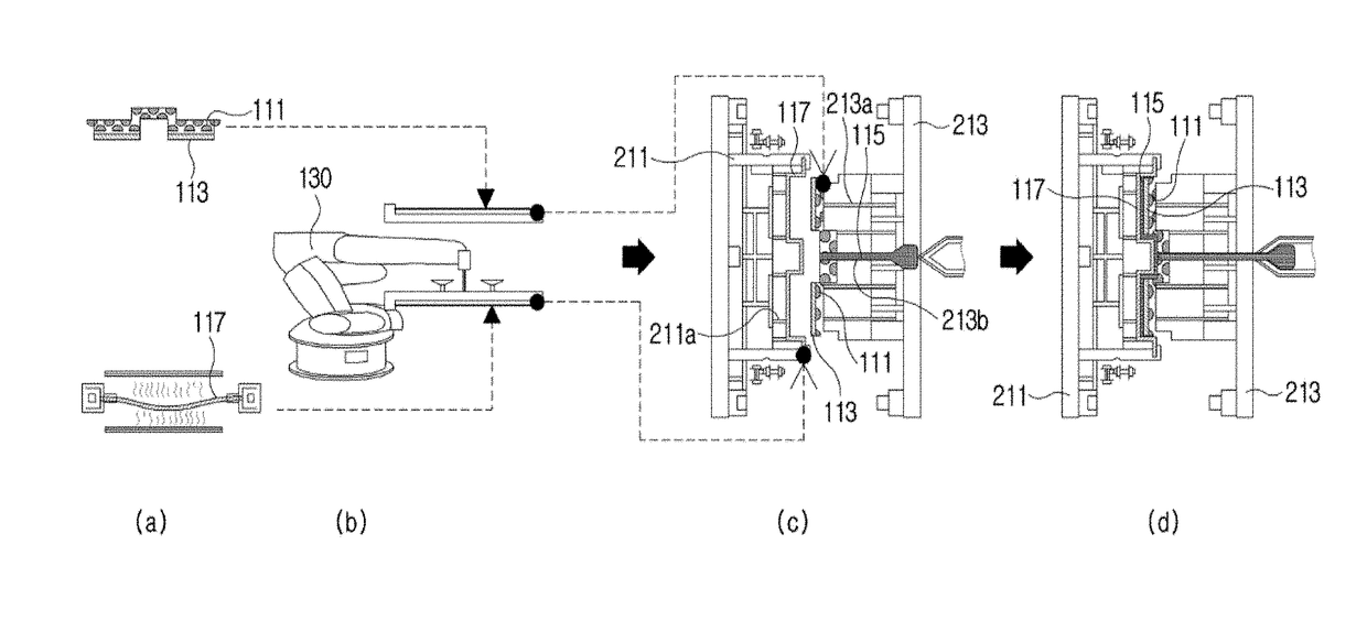 Structure and method of foam-injection molding including el sheet