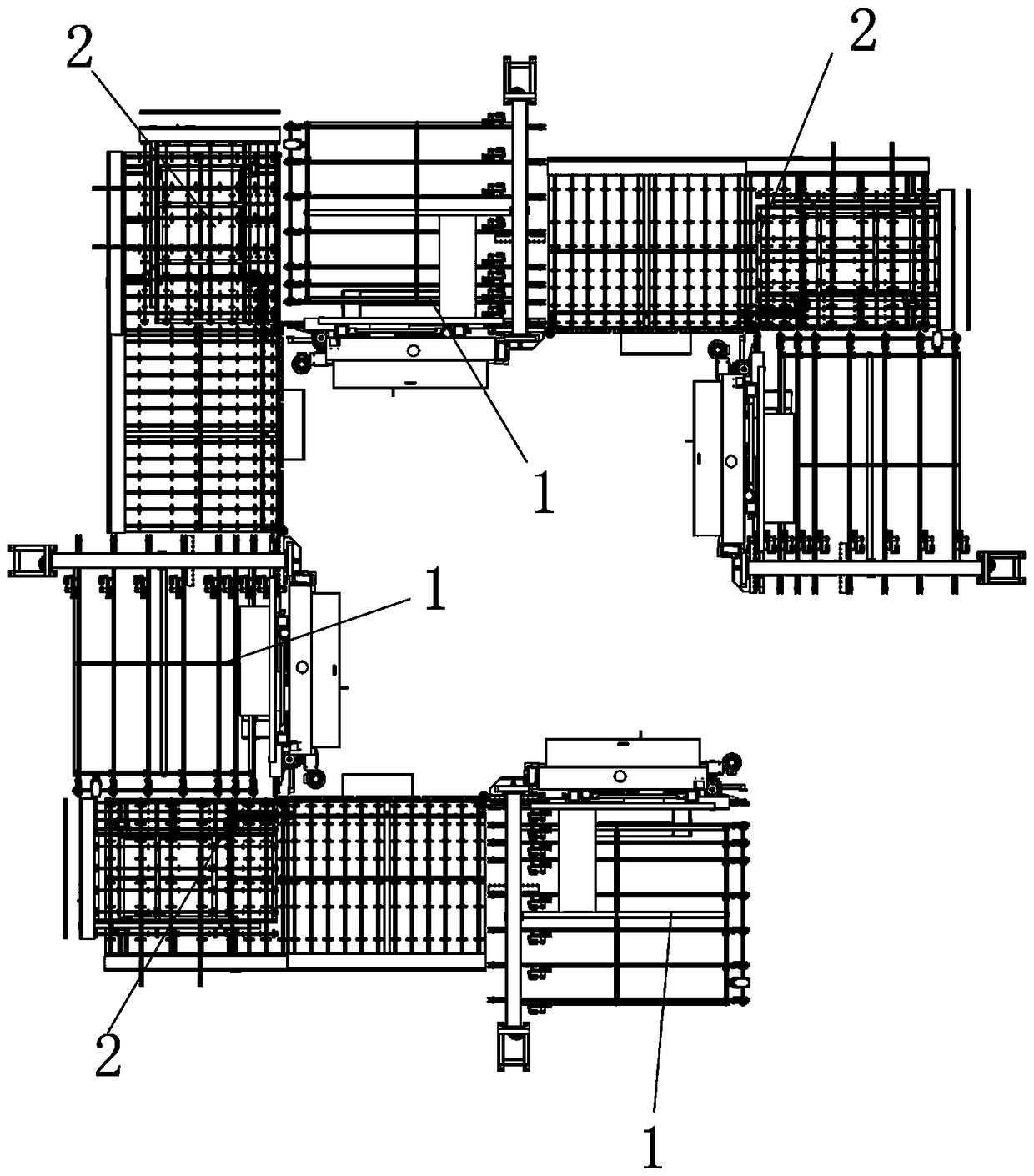 Continuous edging unit for four edges of glass