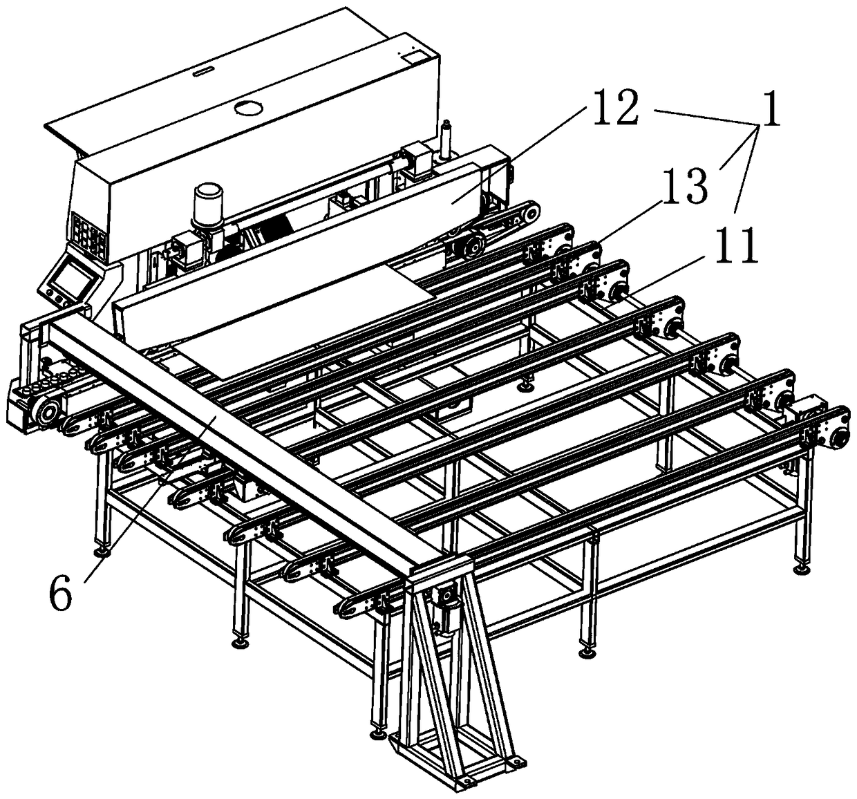 Continuous edging unit for four edges of glass