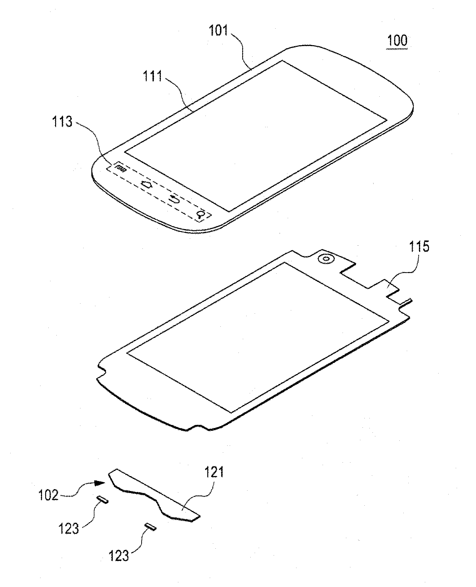 Touch screen device for a portable terminal