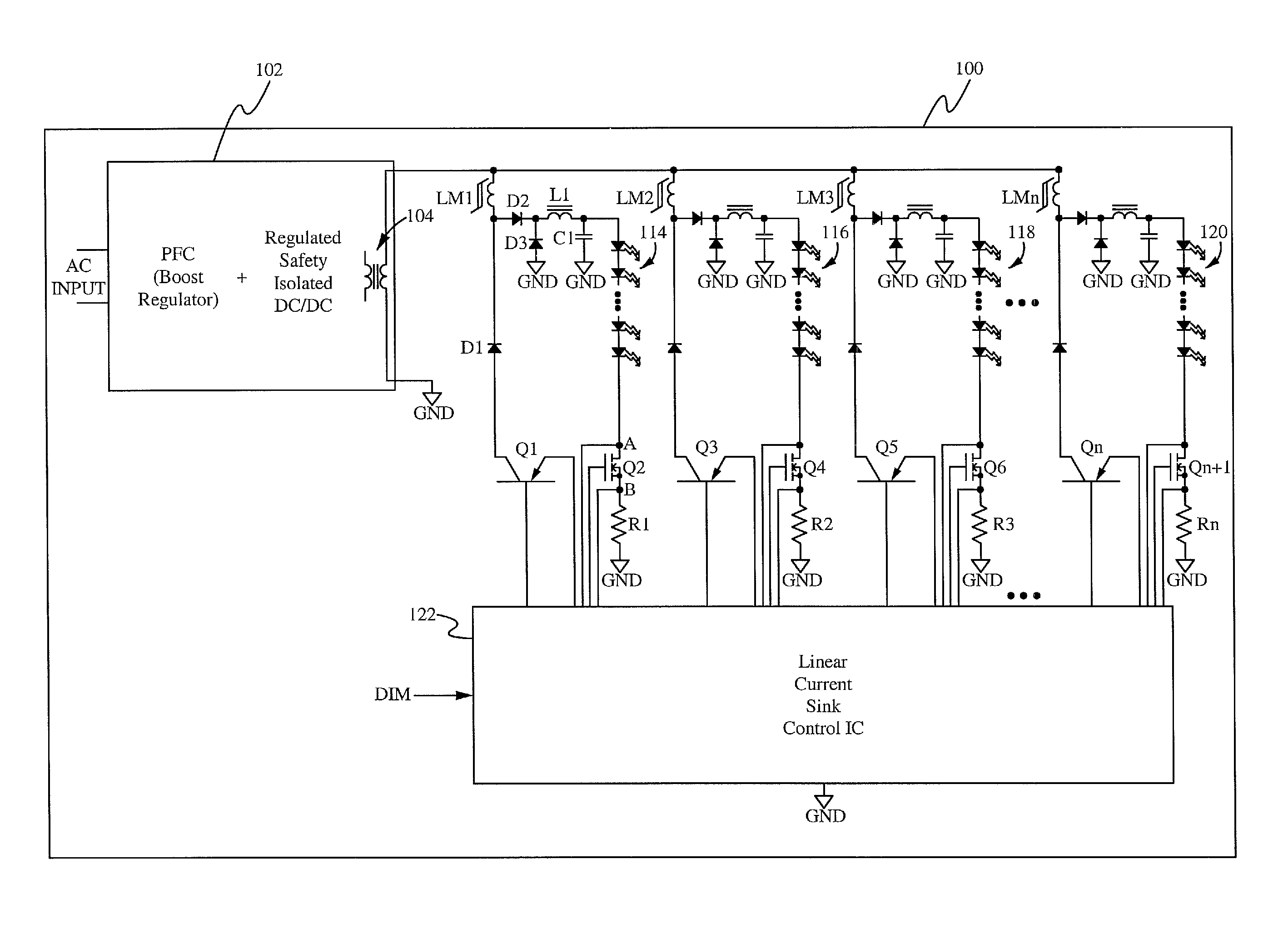 Magnetic amplifier assisted LED constant current sink overhead voltage regulation