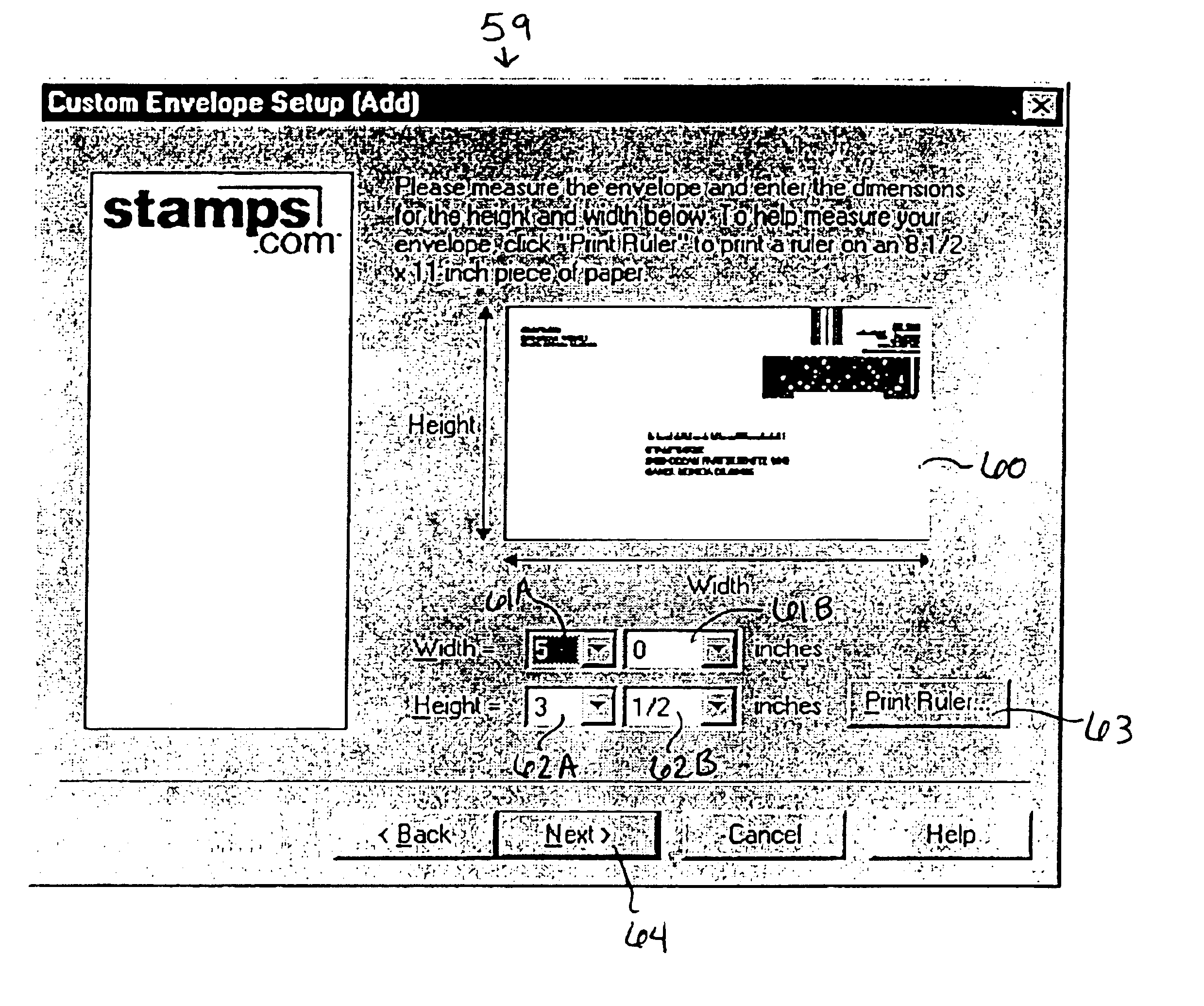 On-line system for printing postal indicia on custom sized envelopes