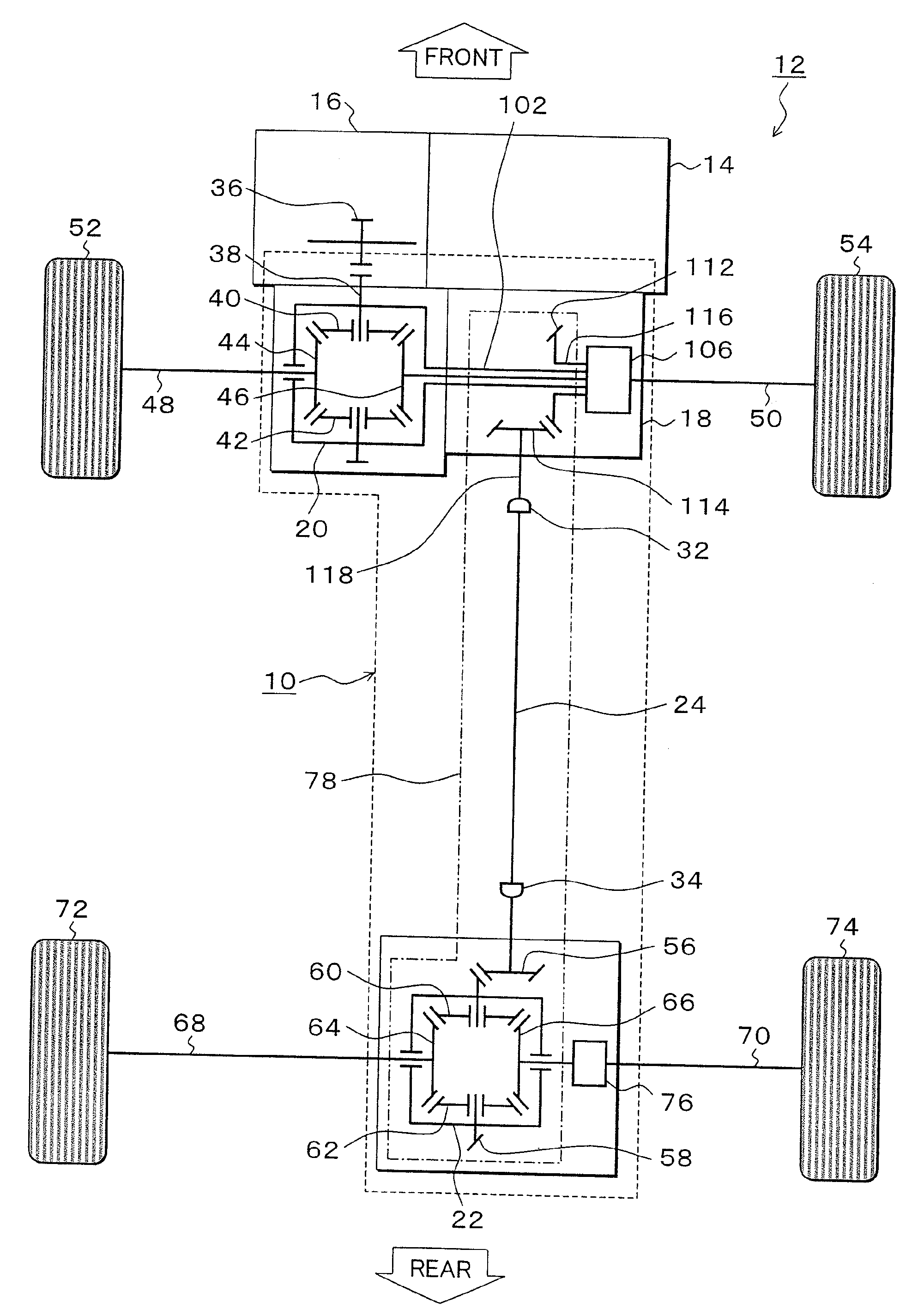 Driving force transmitting device for four-wheel drive vehicle