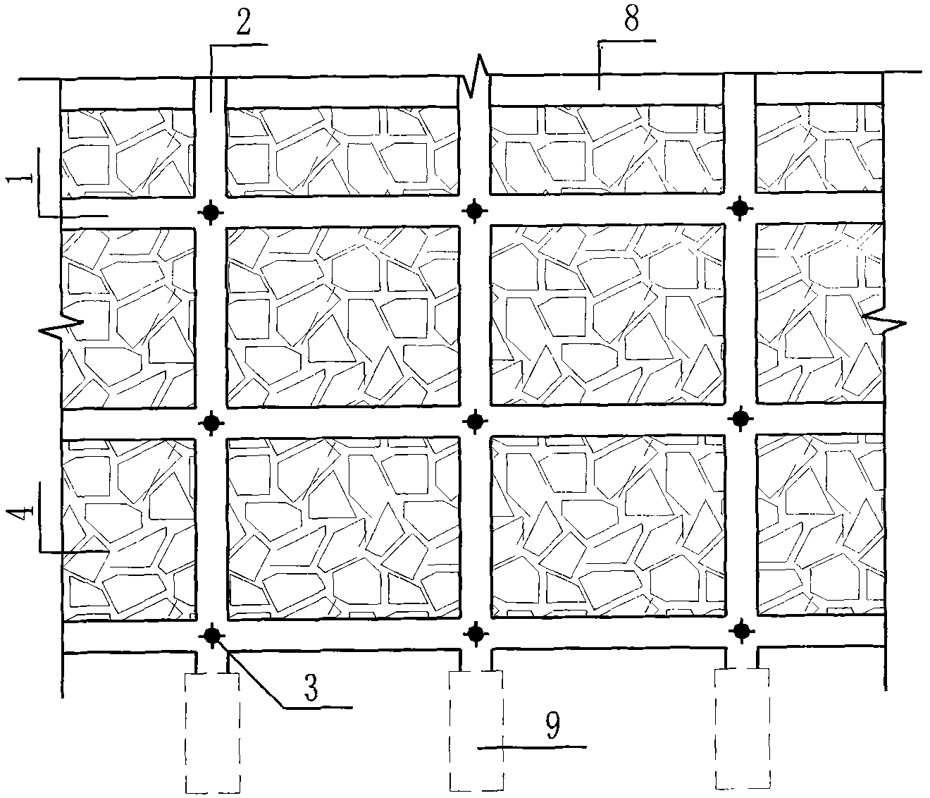 Framework prestress anchor rod-reinforced supporting structure for gravity type retaining wall and construction method thereof