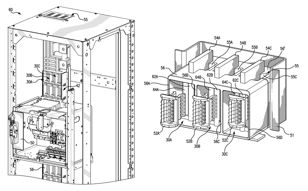 Passive arc control with sequestered phases in a vertical bus system of a motor control center