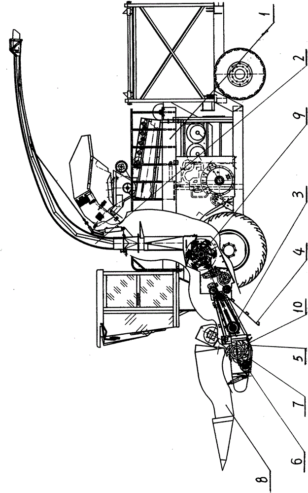 Corn harvester equipped with corn straw cutting, smashing, recovering, concentrated placing and strip laying device