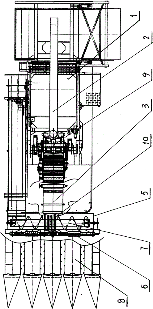 Corn harvester equipped with corn straw cutting, smashing, recovering, concentrated placing and strip laying device