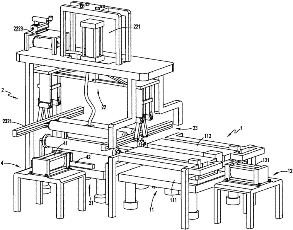 Continuous flattening and paper-attaching production line for single plates and production process thereof