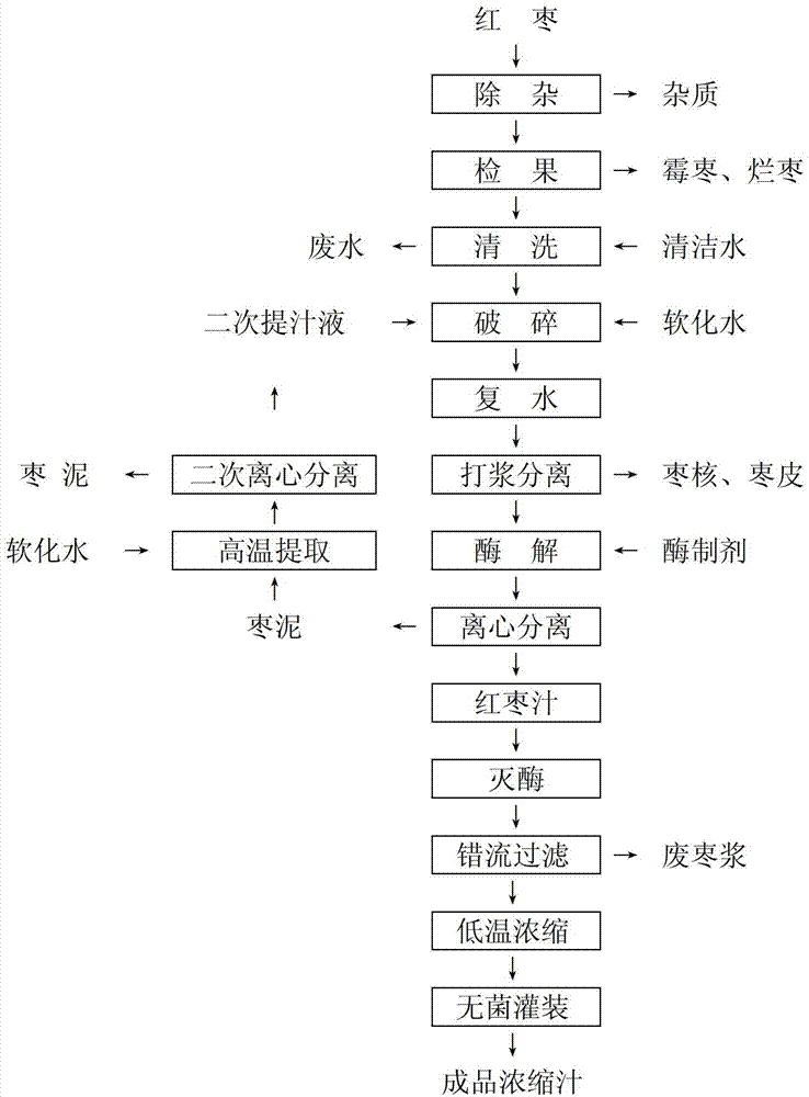 Production technology of red date concentrated clear juice