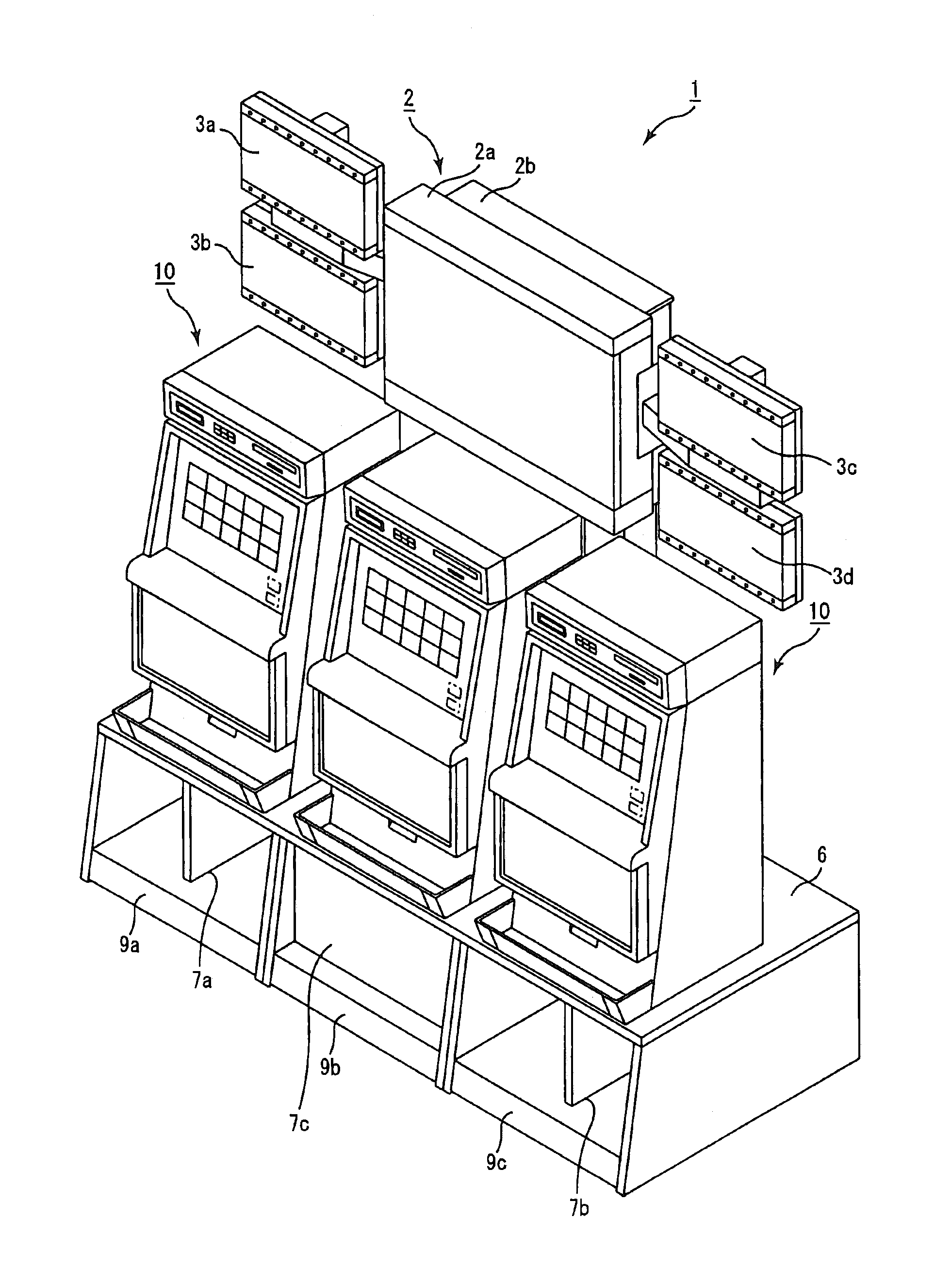 Gaming system having large display and plural gaming machines